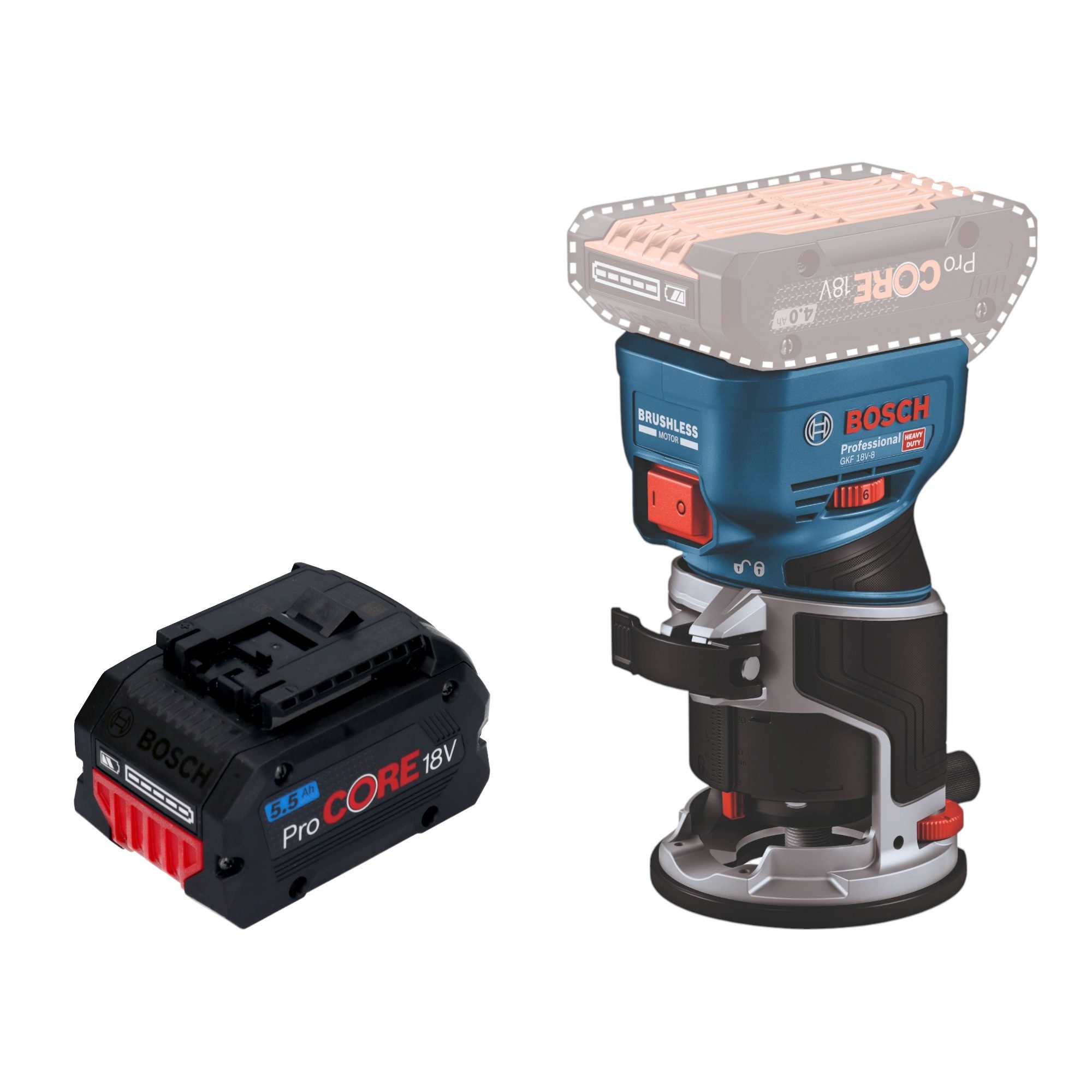 Bosch Professional Oberfräse GKF 18V-8 Professional 18 V + 1x ProCORE Akku 5,5 Ah - ohne Ladegerät