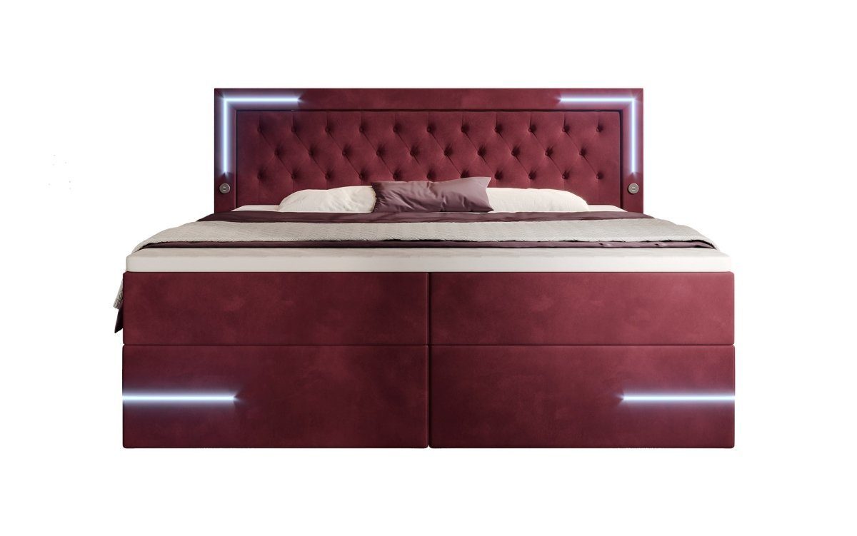 Luxusbetten24 Boxspringbett Carlotta, mit LED, Stauraum, USB-Anschluss und Samtbezug