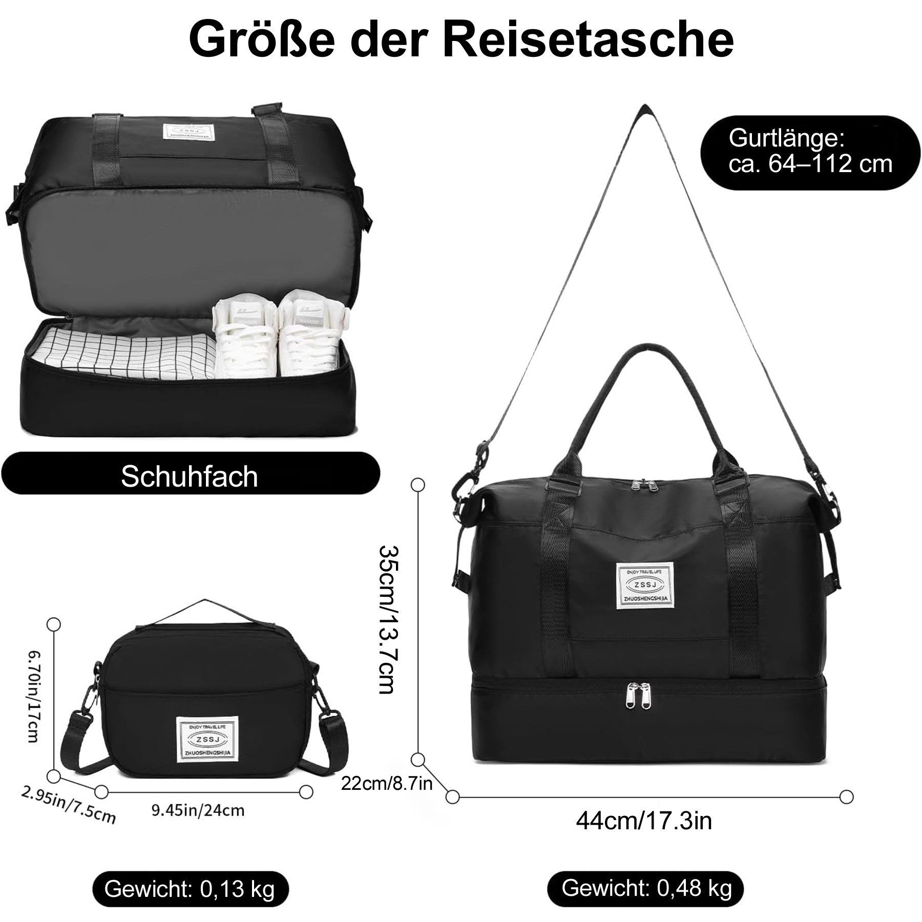 Mutig Reisetasche Sporttasche Damen 35L,Weekender Travel Bag Kliniktasche Geburt (Handgepäck Tasche Weekender Bag wasserdichte Reisetasche Duffle Bag, Schwimmtasche, Fitnesstasche, Trainingstasche, mit Schuhfach), für Flugzeug Reise Urlaub Fitnessstudio, Handgepäck, Reisetasche