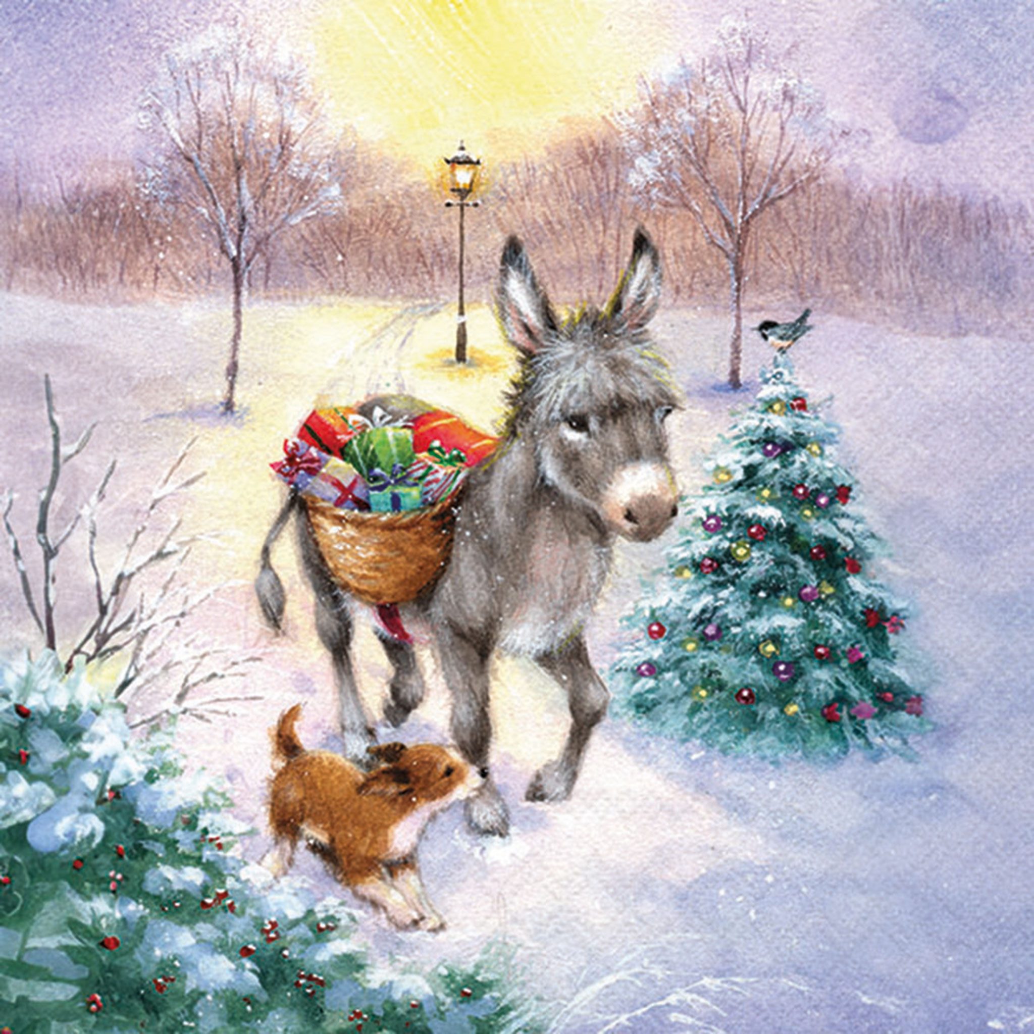 Ambiente Luxury Paper Products Papierserviette, Servietten Papier 33x33cm 3-lagig mit Esel Winter Motiv 20 Stk.