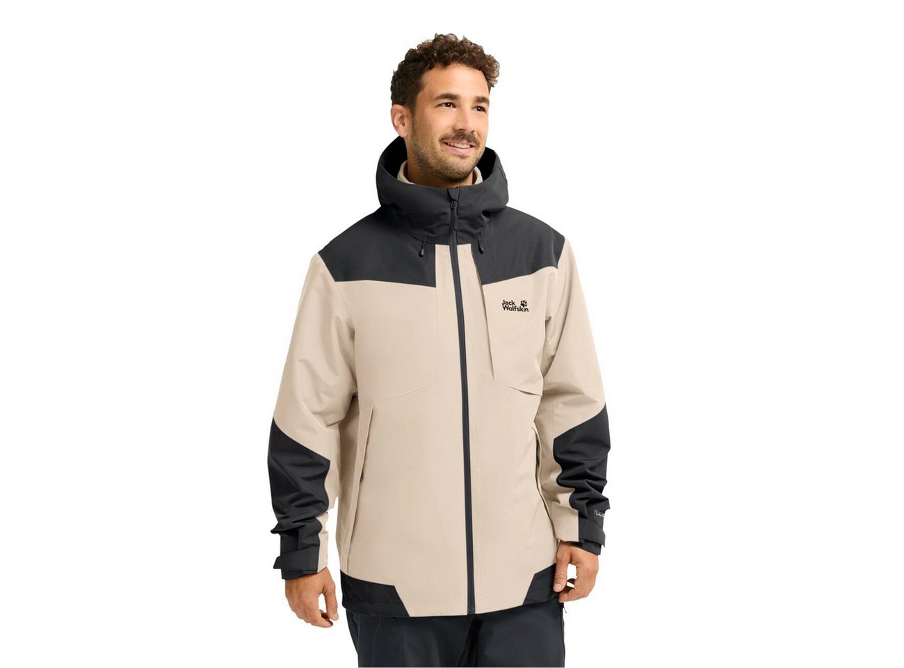 Jack Wolfskin Regenjacke Flextrail 2-Lagen (wasserdicht, winddicht) beige/schwarz Herren