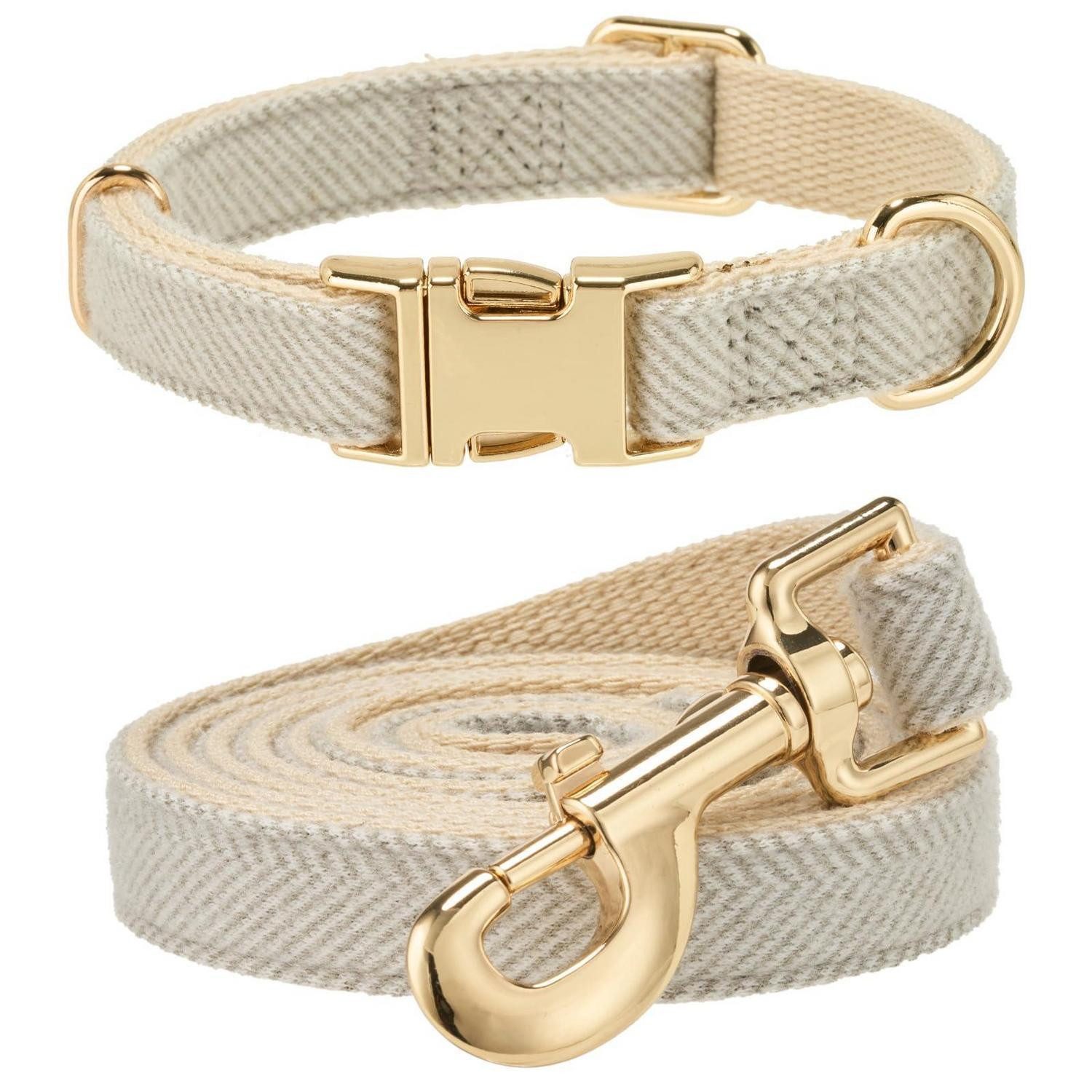 LuxusKollektion Hunde-Halsband Hundehalsband & Leine Set Groß Baumwolle Grau L, Textil