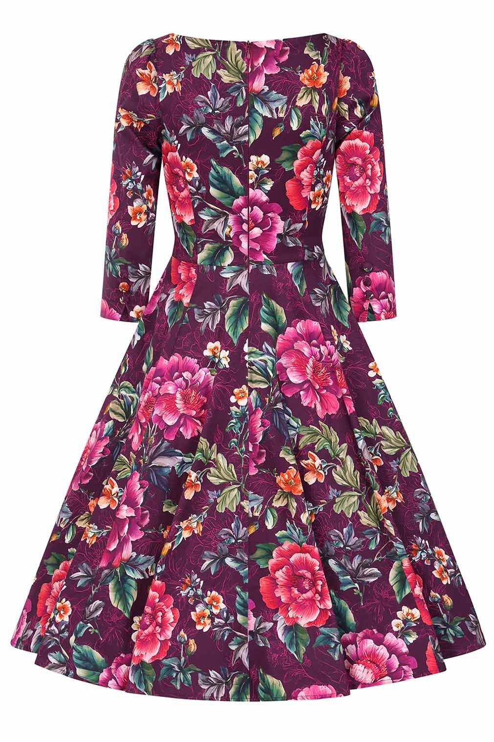 Hearts & Roses London A-Linien-Kleid Bea Floral Swing Dress Retro Vintage Fit-N-Flare 50er