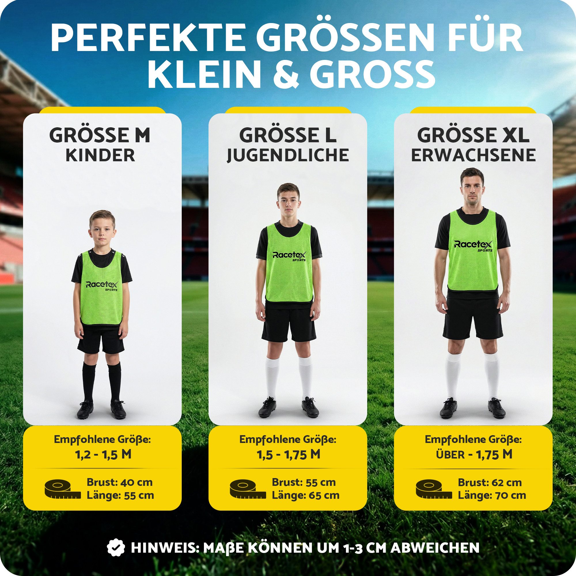 Racetex Trainingsleibchen 10er Set gelb in verschiedenen Größen mit Netzbeutel zur Aufbewahrung ⚽ UNSERE EMPFEHLUNG ⚽