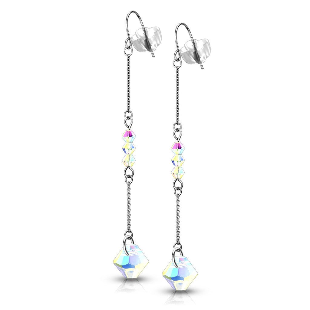 Ohrring-Set Ohrhänger Kristall-Kette 7cm AB Silber aus Edelstahl Damen
