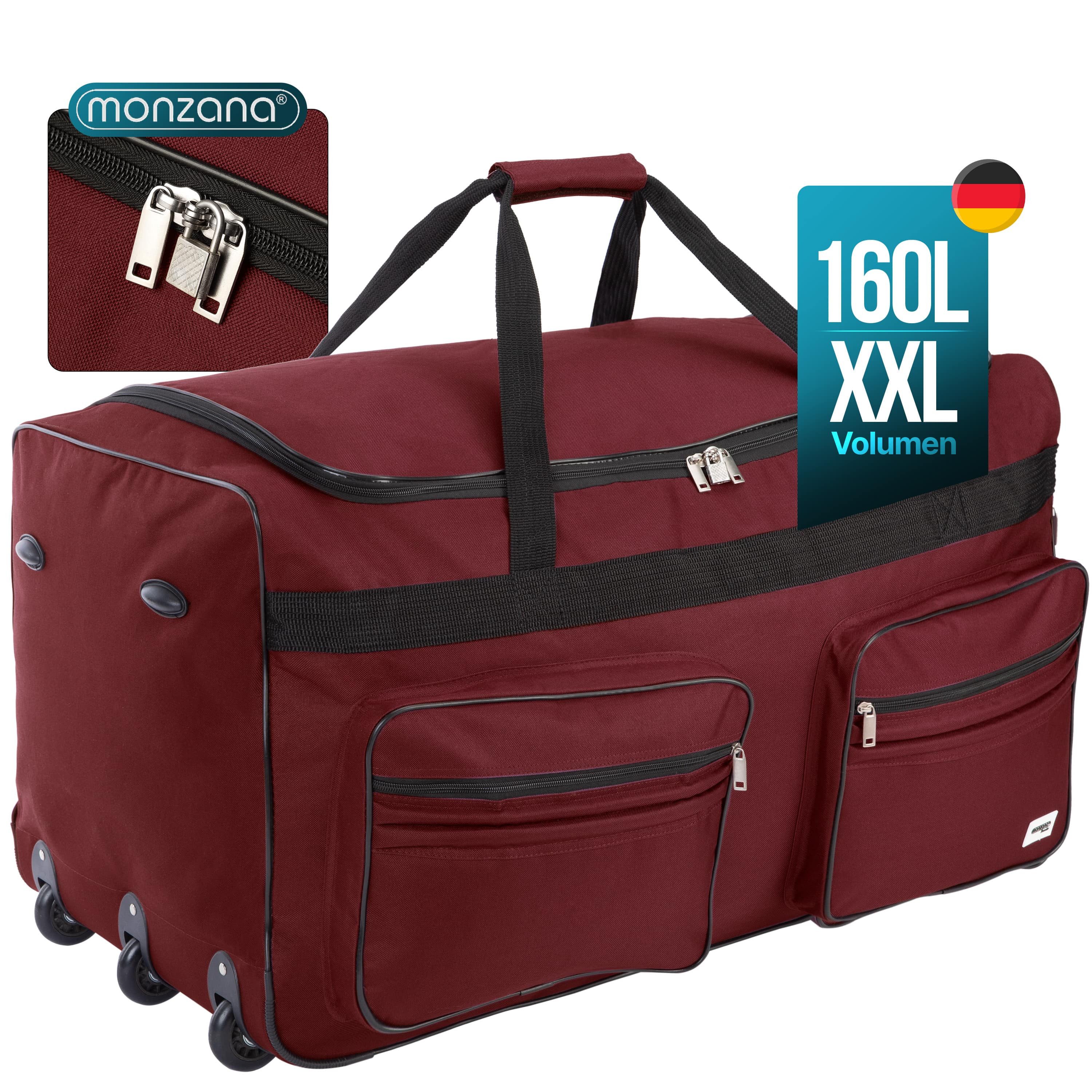 monzana Reisetasche (1-tlg), mit Rollen 160L Trolley Teleskopgriff Rot Groß XXL Gepäcktasche
