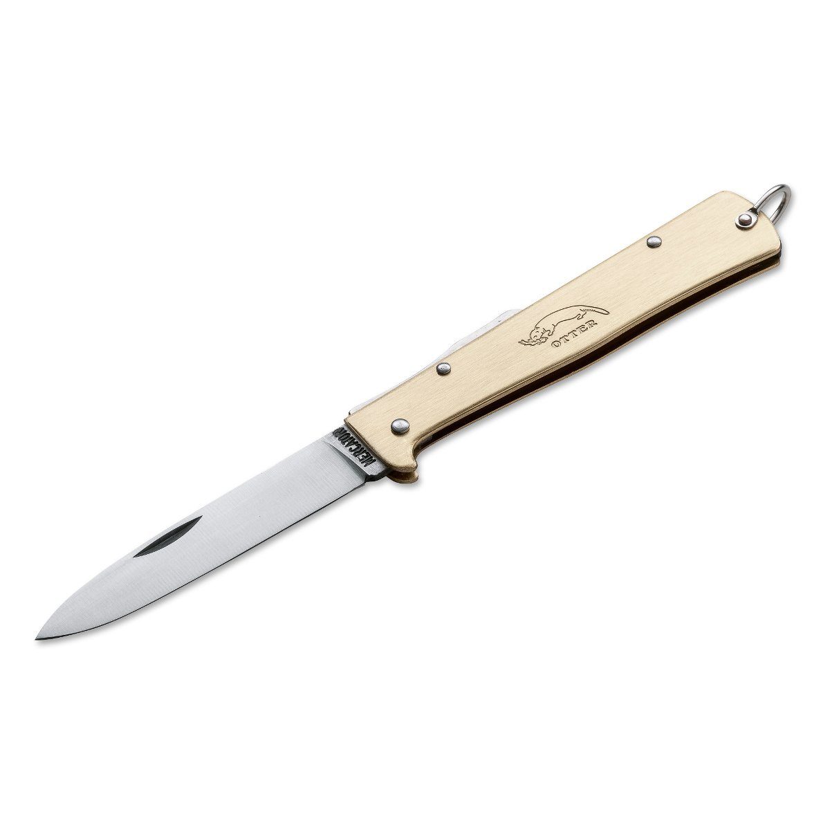 Otter Messer Taschenmesser Mercator-Messer groß Messing mit Clip, Klinge Carbonstahl, Backlock