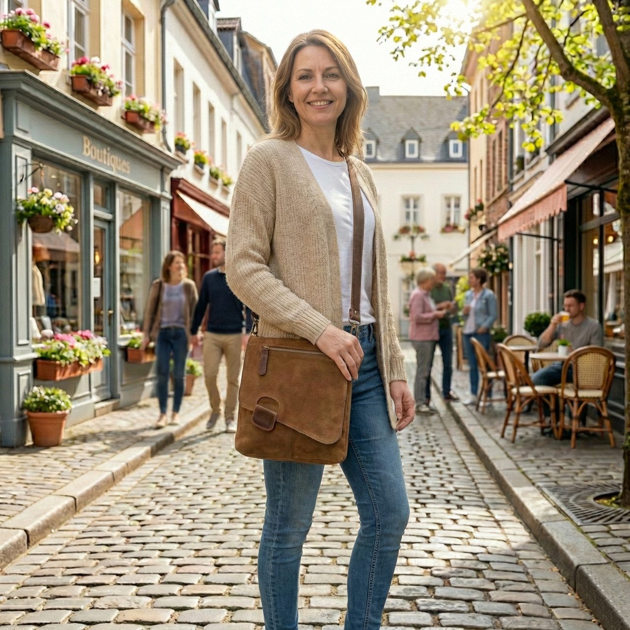 LECONI Umhängetasche Handtasche Ledertasche Damen Schultertasche Echt Wild-Leder LE3027, Überschlag & Reißverschluss – viele Fächer & Farben – 29 × 29 × 6 cm