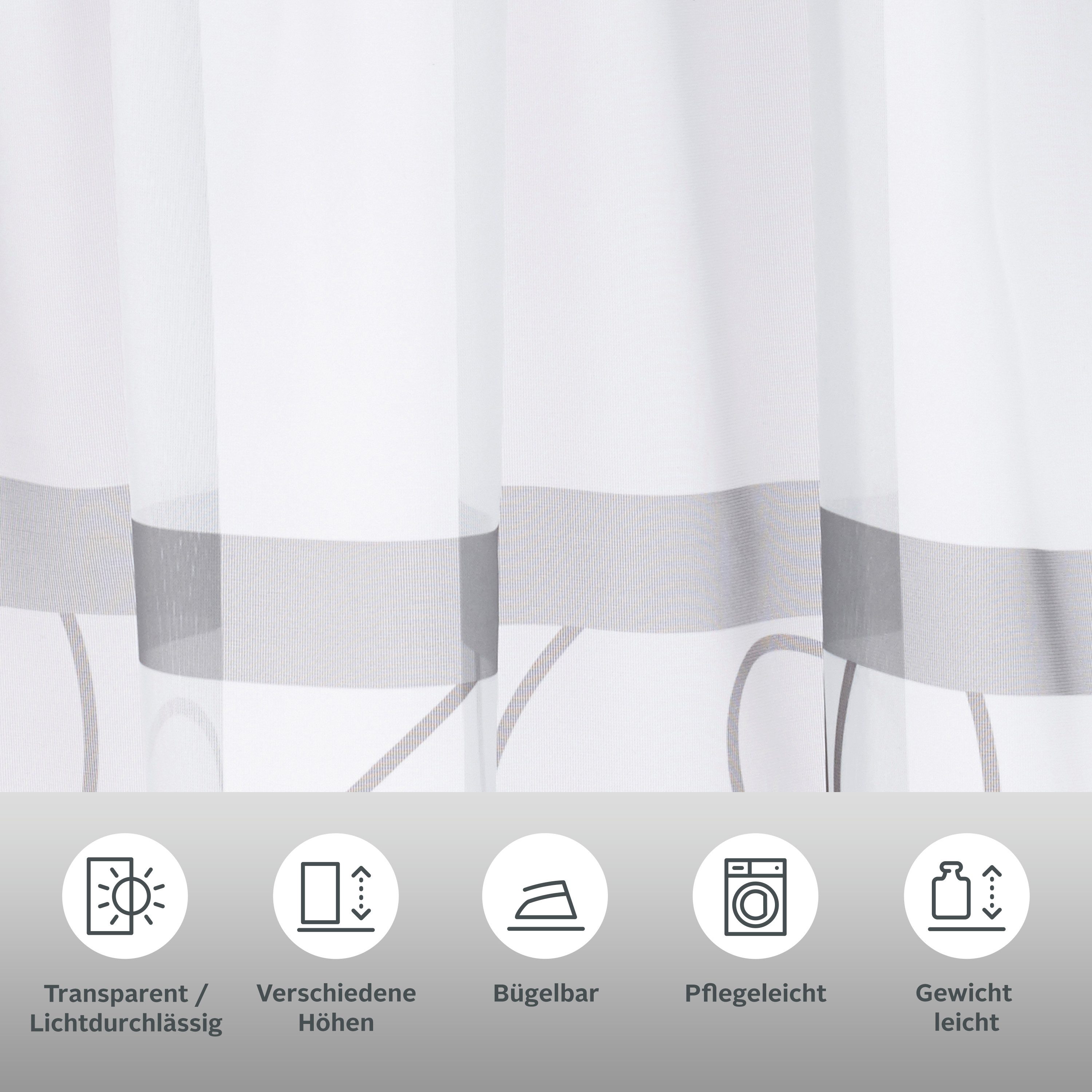 OTTO home Gardine Napala (2 St), Kräuselband, transparent, Voile, Vorhang, 2-er Set, Fertiggardine, transparent, Querstreifen