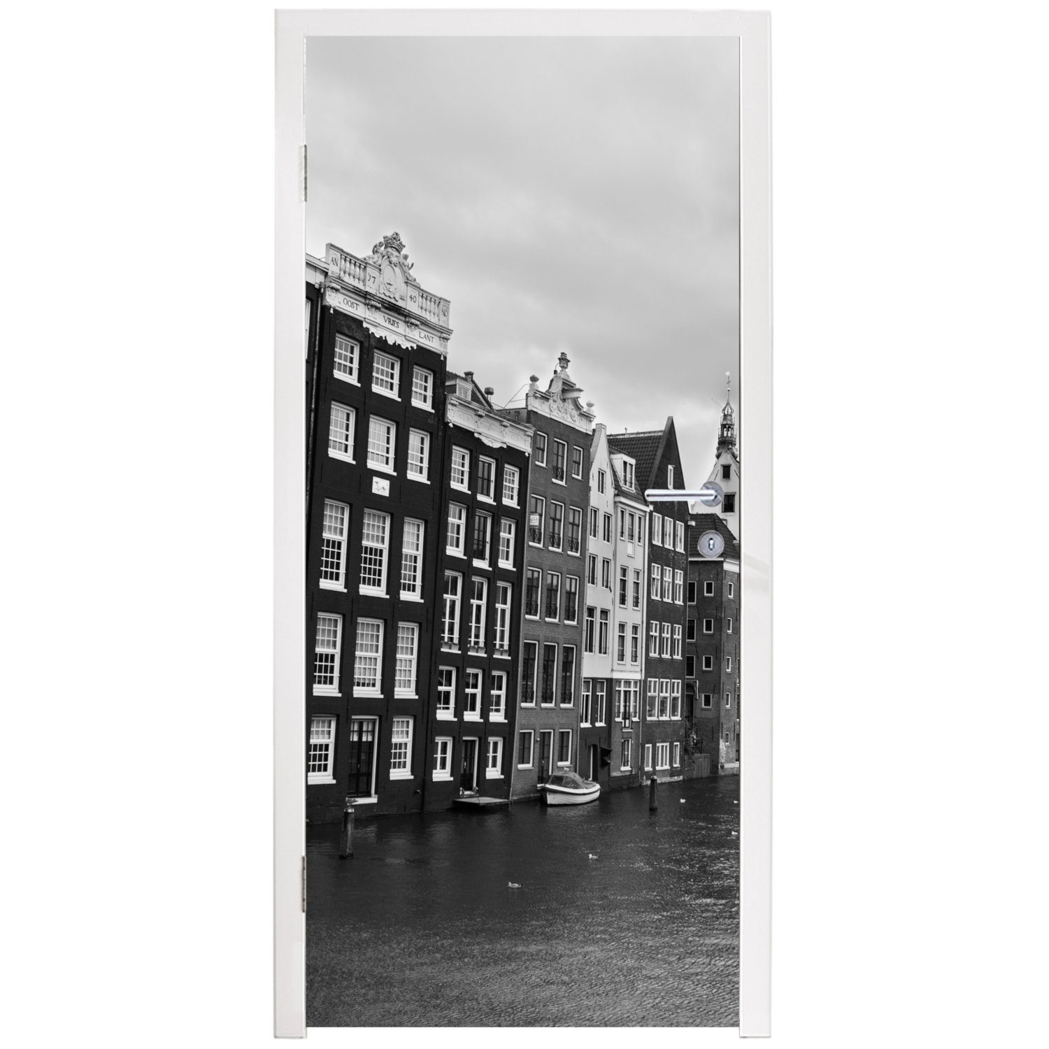 (1 Grachten für Fototapete bedruckt, Tür, MuchoWow St), Türtapete cm Schwarz-Weiß-Fotodruck, Amsterdam 75x205 Matt, Türaufkleber,