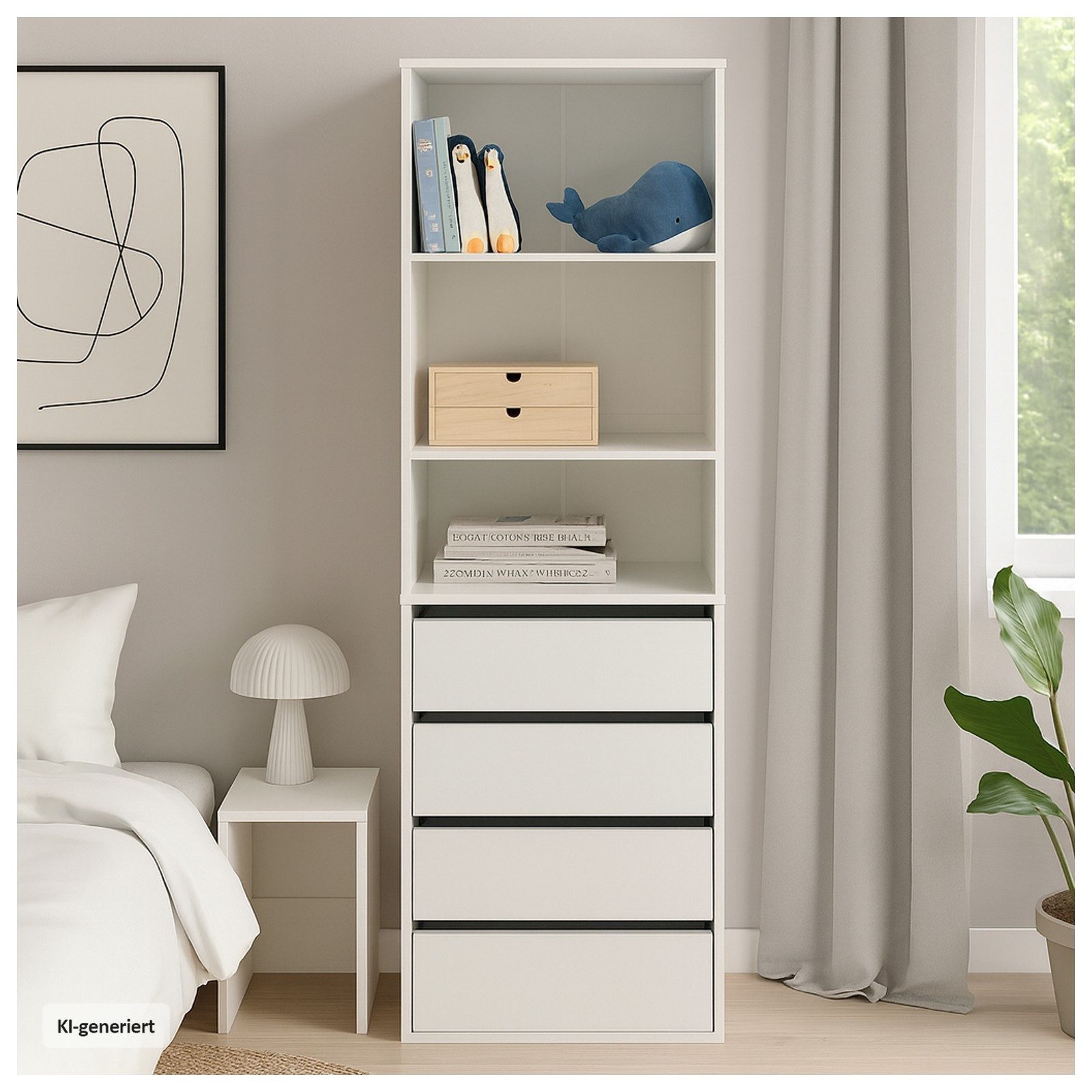 HTI-Living Mehrzweckschrank Hohe offene Kommode 3 Regalfächer 4 Schubladen (Stück, 1-St., 1 Kommode) Highboard Standregal Mehrzweckschrank