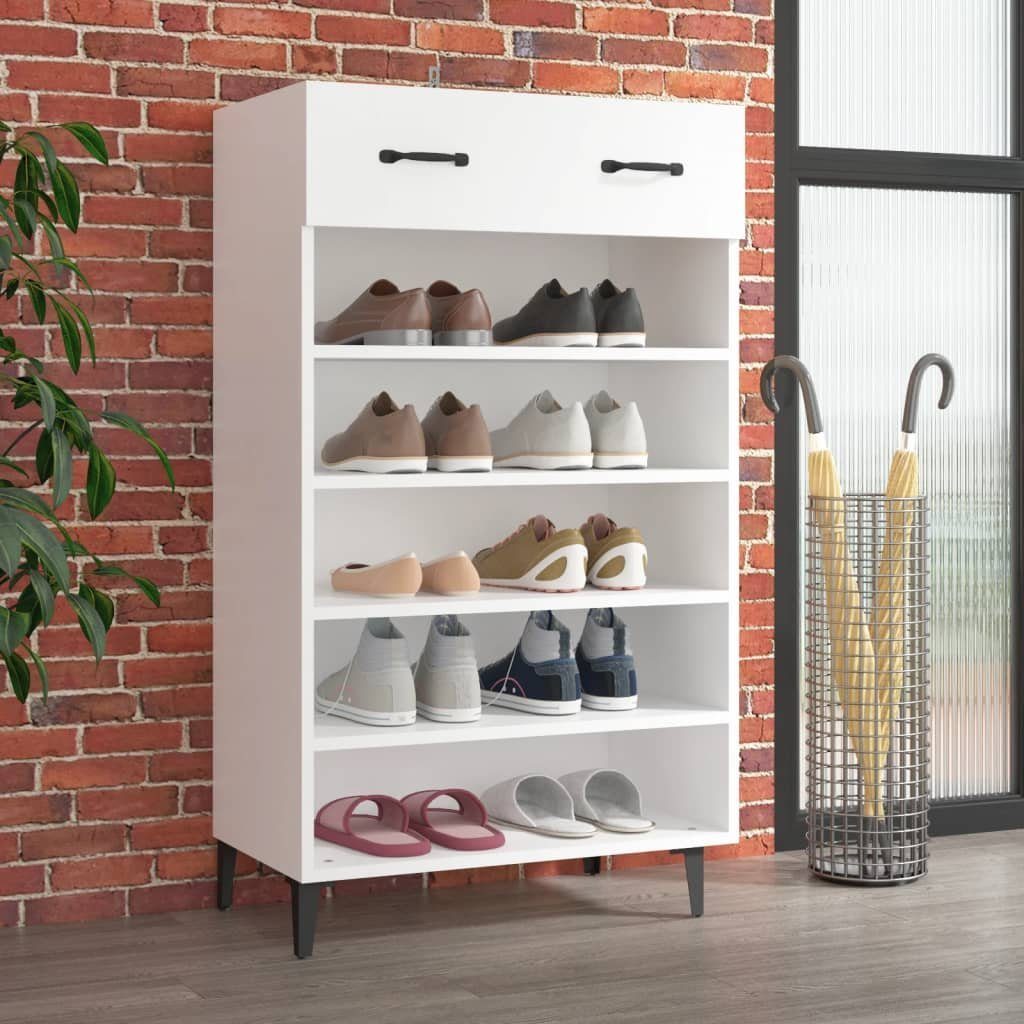furnicato Schuhregal Eleganter Schuhschrank in Weiß, 60 x 35 x 105 cm, 1-tlg., Schuh-Organizer mit Einlegeböden, Schublade und Wandhalterung