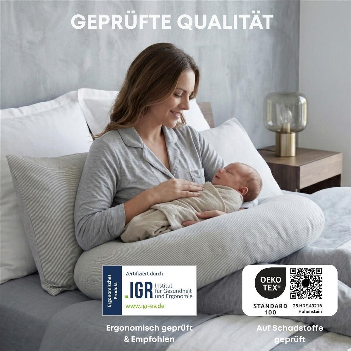 SEI Design Stillkissen Seitenschläferkissen Babynestchen mit EPS Mikroperlen, Schwangerschaftskissen mit Bezug, Schwangerschaftskissen mit Bezug, Bezug 100% Bau – Bild 4 von 5