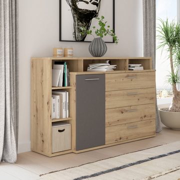 Forte Möbel Kommode Kommode EUBUK in Artisan Eiche Nb. / Grau Sideboard ca. 153 cm