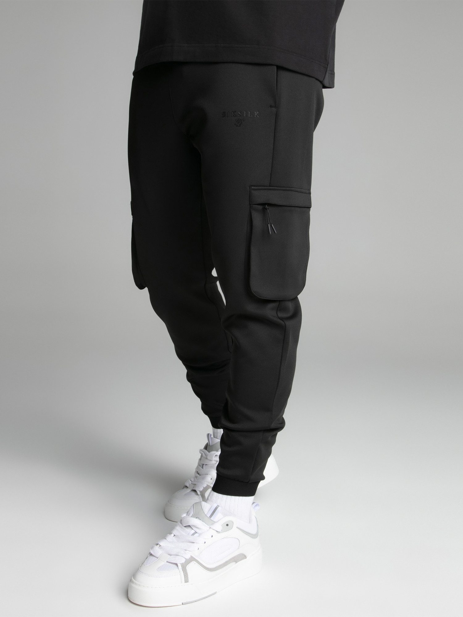 Siksilk Sweathose SikSilk Herren Schwarze Cargo Jogginghose günstig online kaufen