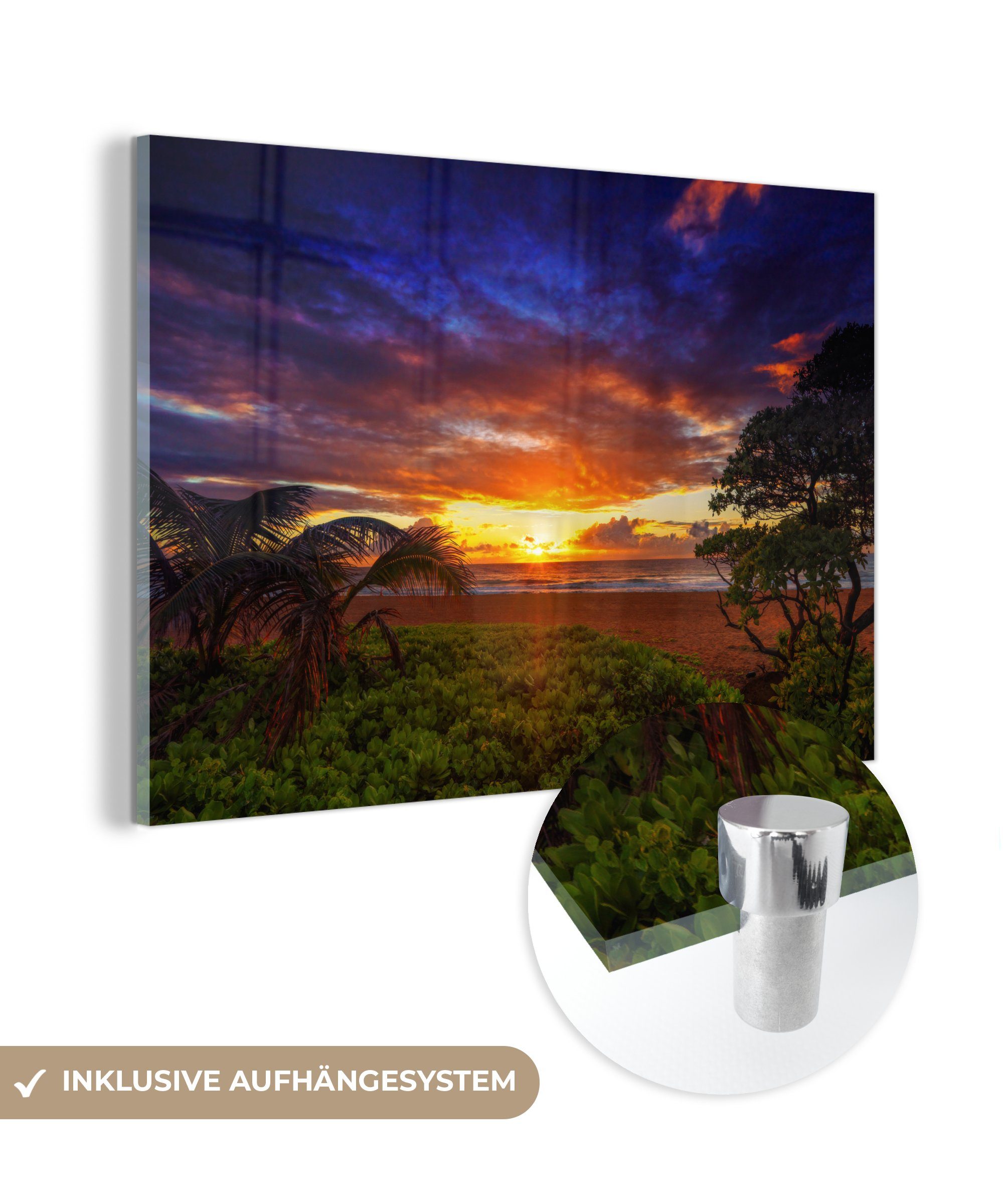 MuchoWow beeindruckender auf Acrylglasbilder & Wohnzimmer (1 Hawaii, Schlafzimmer Ein St), Acrylglasbild Sonnenuntergang