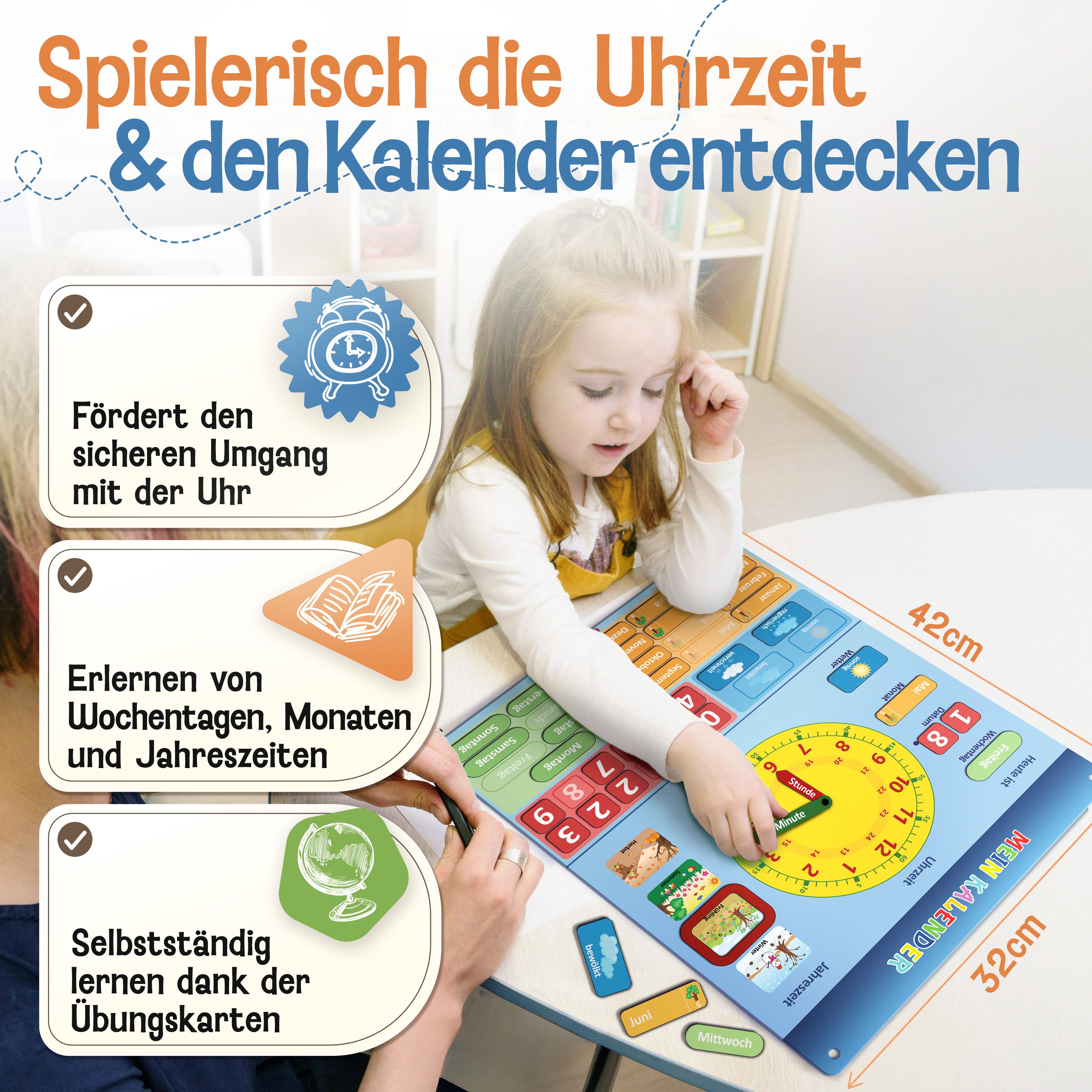Likarto Lernspielzeug Lernuhr Kinder - Kalender für Kinder - Magnettafel in günstig online kaufen