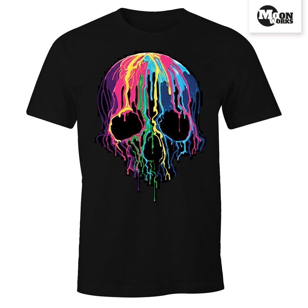 MoonWorks Print-Shirt Herren T-Shirt bunter Totenkopf Neon verlaufende Farben Melting Skull mit Print