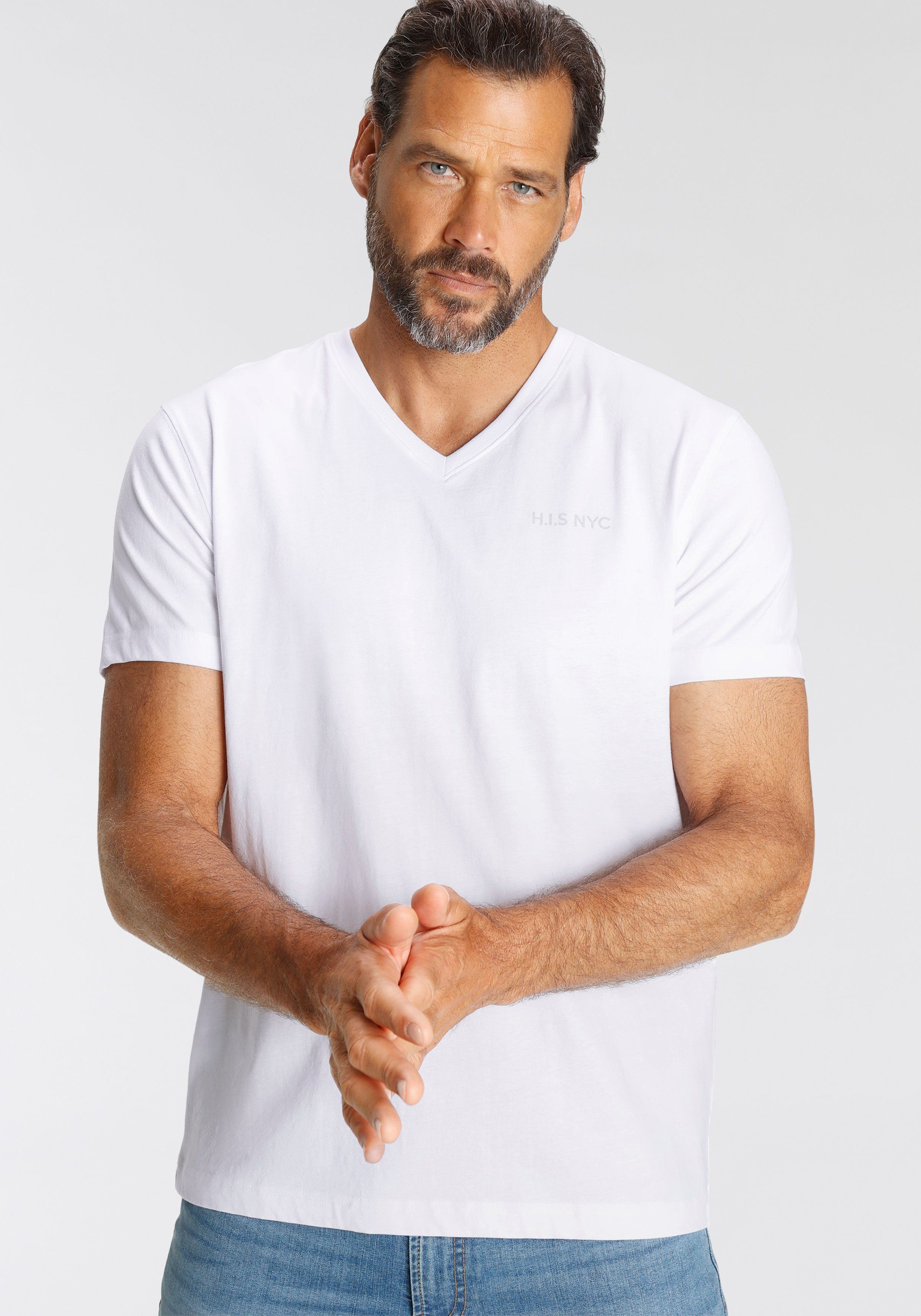 H.I.S V-Shirt (3-er Pack) Kurzarm, Slim Fit, aus Baumwolle