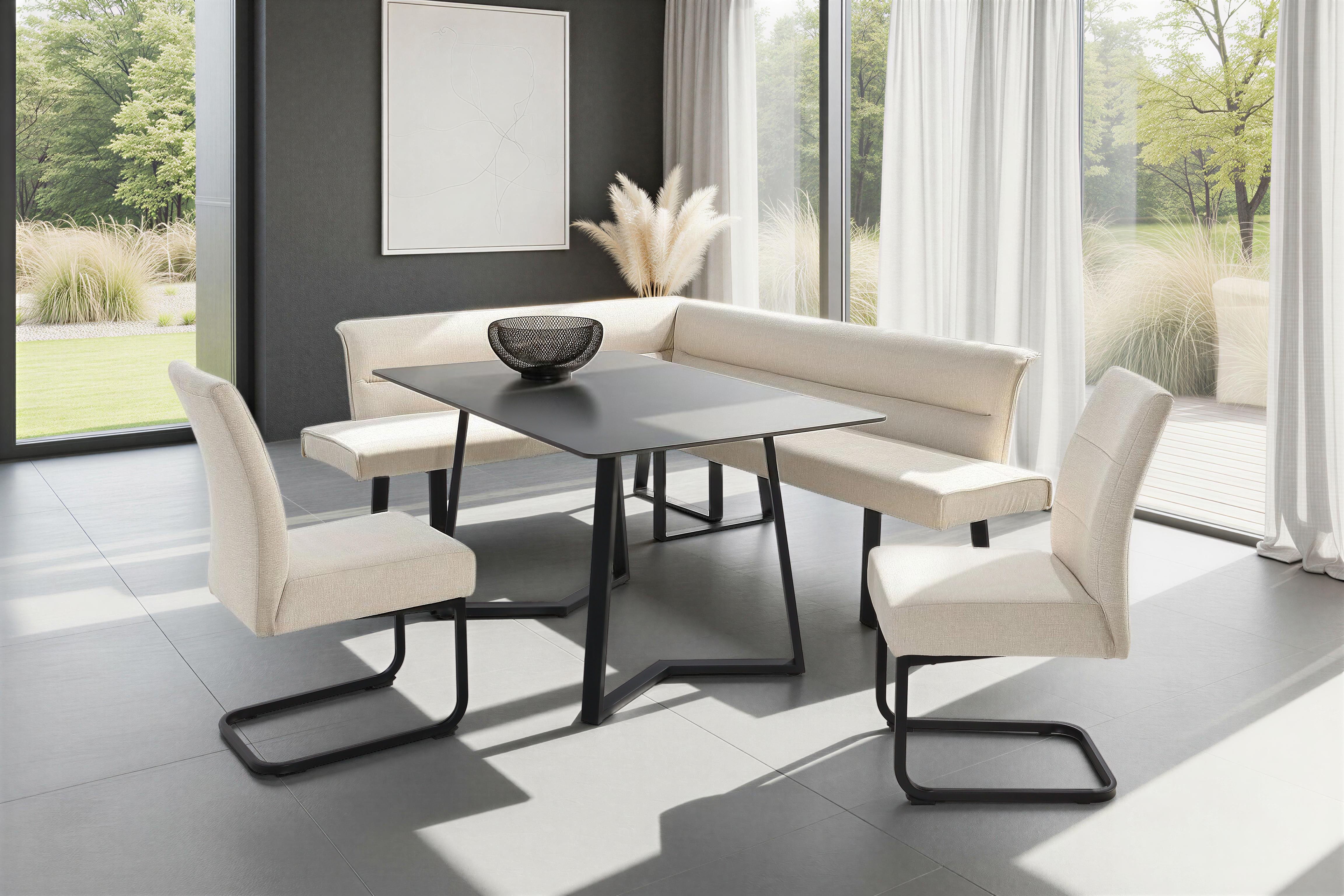 Jockenhöfer Gruppe Eckbankgruppe Tisch, Bank und 2 Stühle, Taschenfederkern, (Set, 4-tlg), Tisch (140x90cm) schwarz, Bank und Stühle anthrazit oder beige