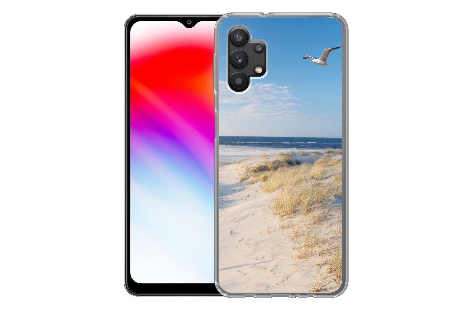 MuchoWow Handyhülle für Samsung Galaxy A32 5G Düne - Möwe - Strand - Meer - Sonne, Smartphone-Bumper, Print, Handy Schutzhülle Dünn