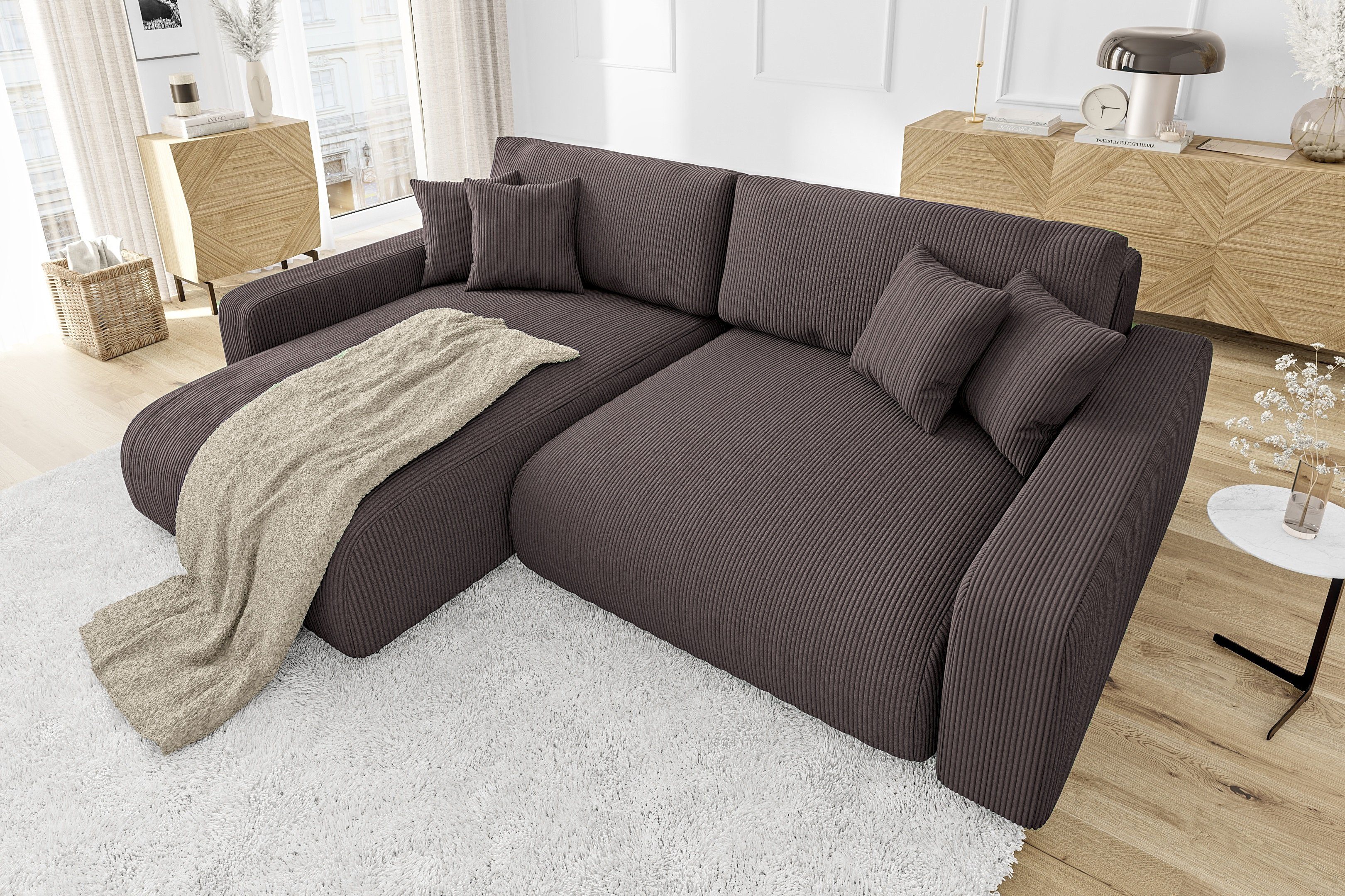 S-Style Möbel Ecksofa Emma mit Bettfunktion in Cord-Stoff, schöner Sitzkomf günstig online kaufen