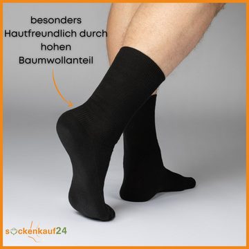 sockenkauf24 Diabetikersocken 12 Paar Damen & Herren Socken ohne Gummibund (Schwarz, 39-42) 100% Baumwolle 11000