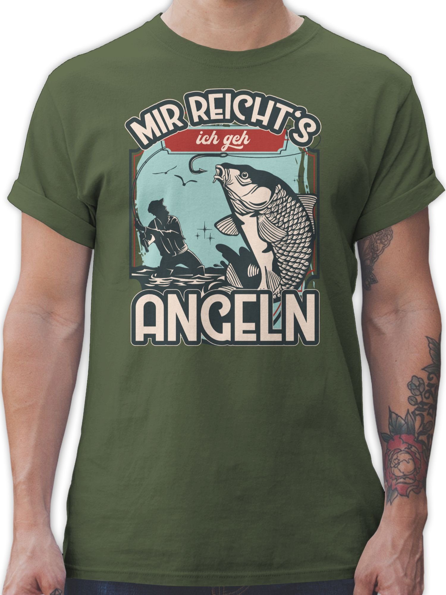 Mir Geschenke Angler ich 03 T-Shirt reicht's Shirtracer angeln Grün Army geh