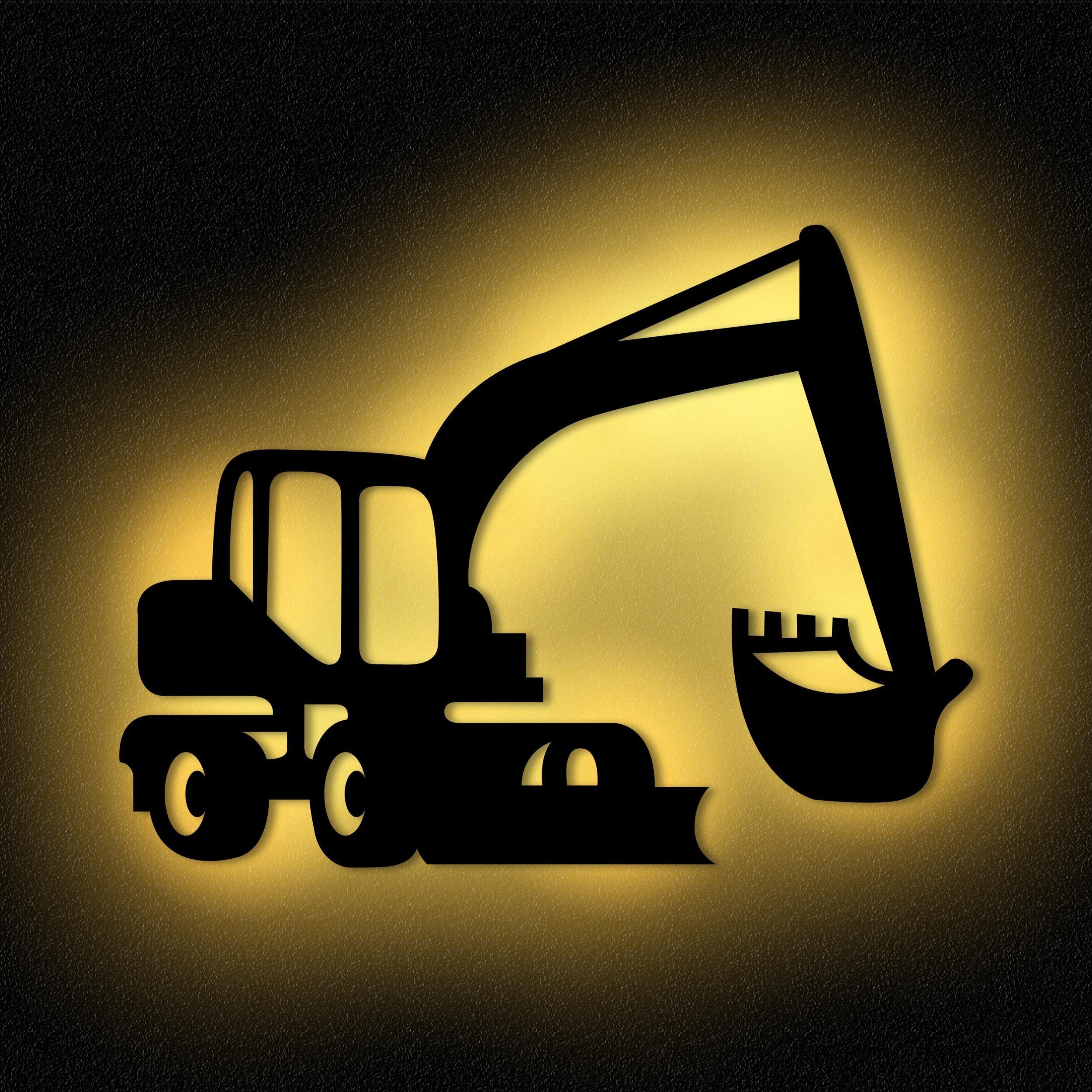 Namofactur LED Nachtlicht Wandlampe Bagger Holz Wand Deko Lampe Nachtlicht I Kinderzimmer, Ohne Zugschalter/Stern, LED fest integriert, Warmweiß