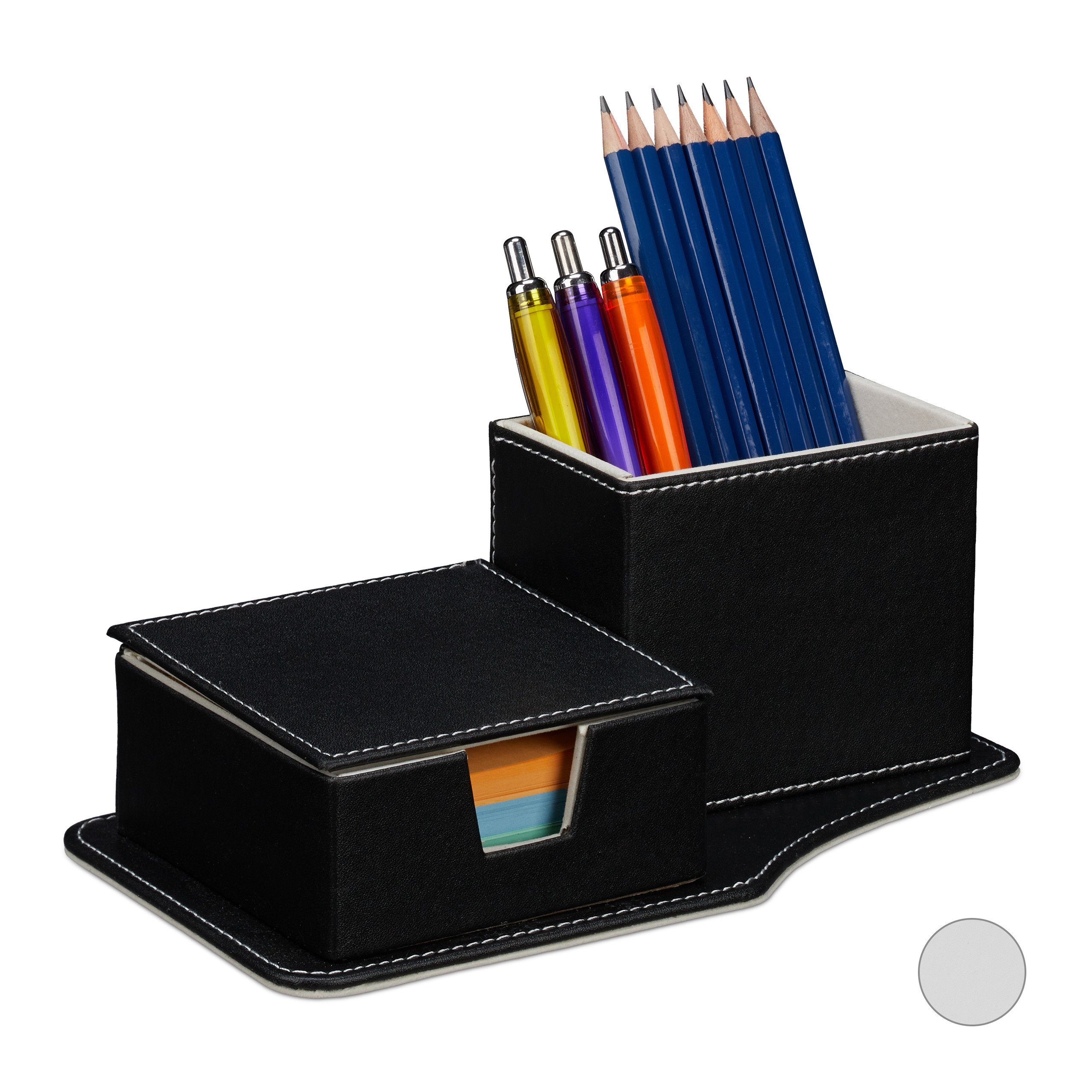 relaxdays Schreibtischaufsatz Schreibtisch Organizer aus Kunstleder, Schwarz Schwarz Creme