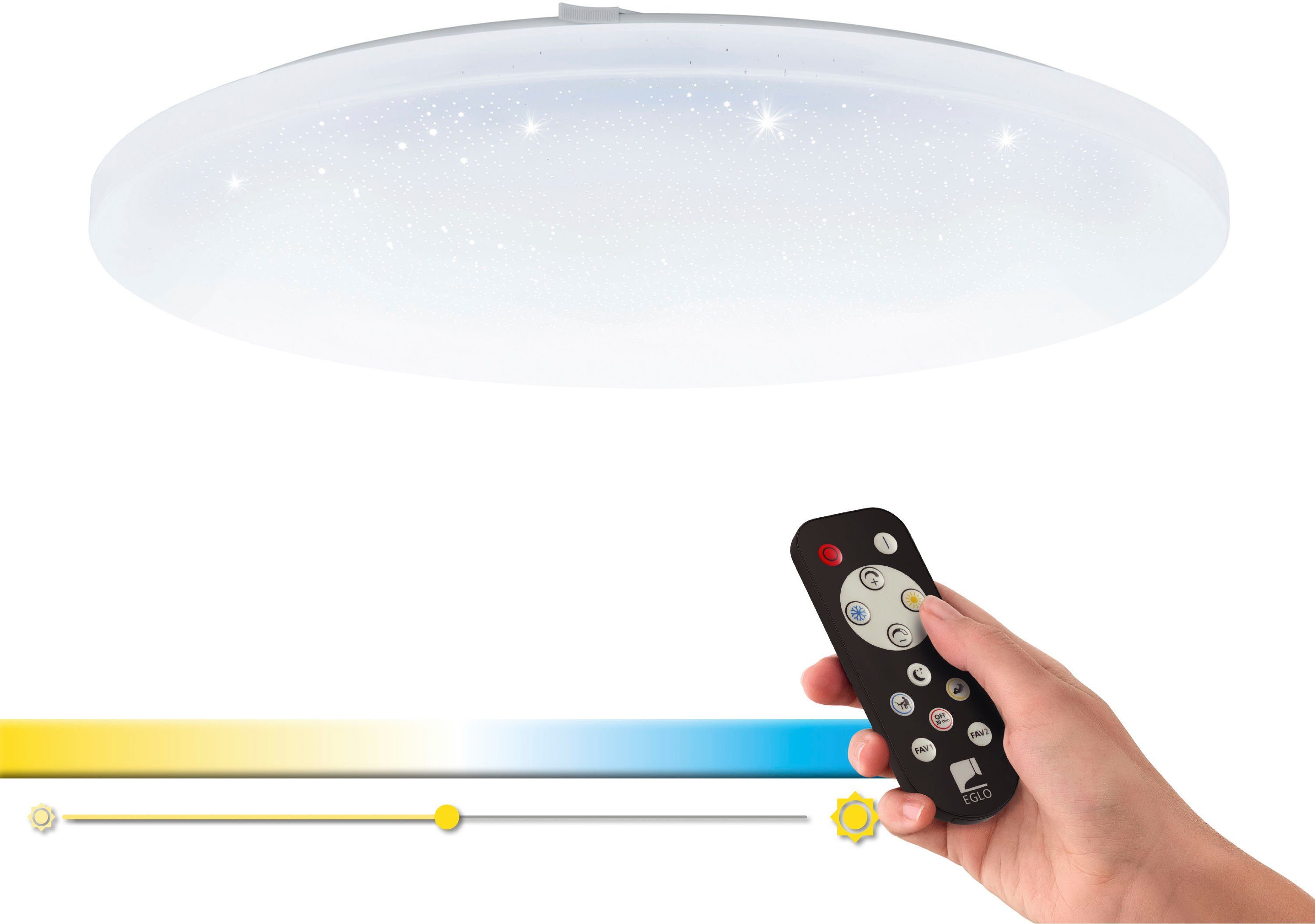 EGLO Deckenleuchte FRANIA-A, Dimmfunktion, Nachtlichtfunktion, Timerfunktion, LED fest integriert, Extra-Warmweiß, Kaltweiß, Neutralweiß, Tageslichtweiß, Warmweiß, weiß / inkl.1 x LED-Platine (19W) / dimmbar / Fernbedienung
