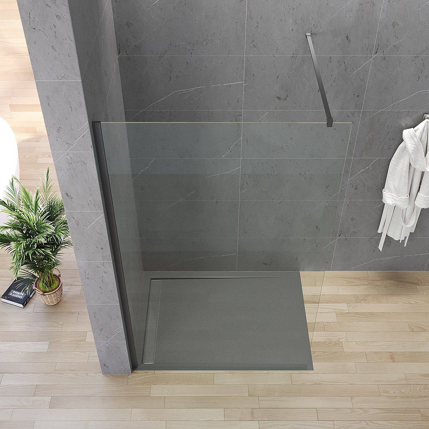 AQUABATOS Duschwand Duschabtrennung Glas walk in Dusche schwarz Glaswand 80-120 cm, 8 mm Einscheibensicherheitsglas, Lotuseffekt