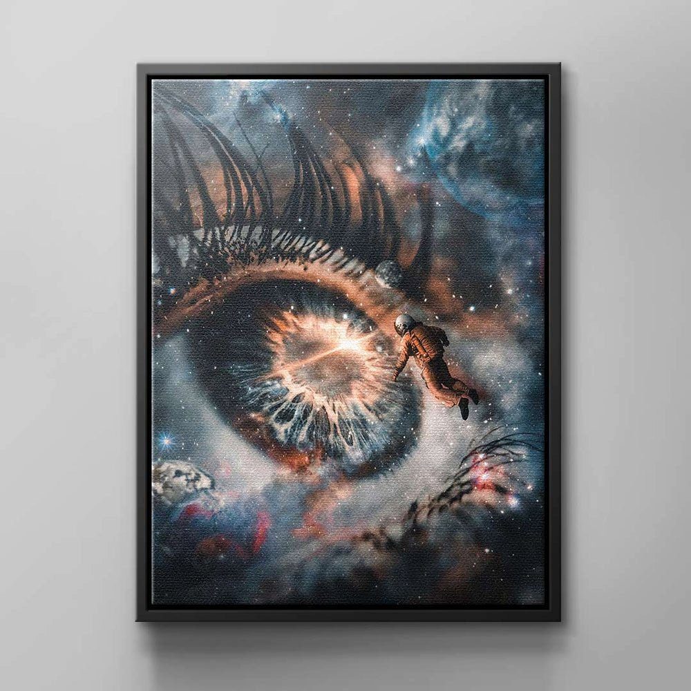 DOTCOMCANVAS® Auge Auge Motivation der Ziel blau schwarzer braun Wandbild Erkenntnis, Erfolg schwa Leinwandbild Rahmen Himmel Galaxie