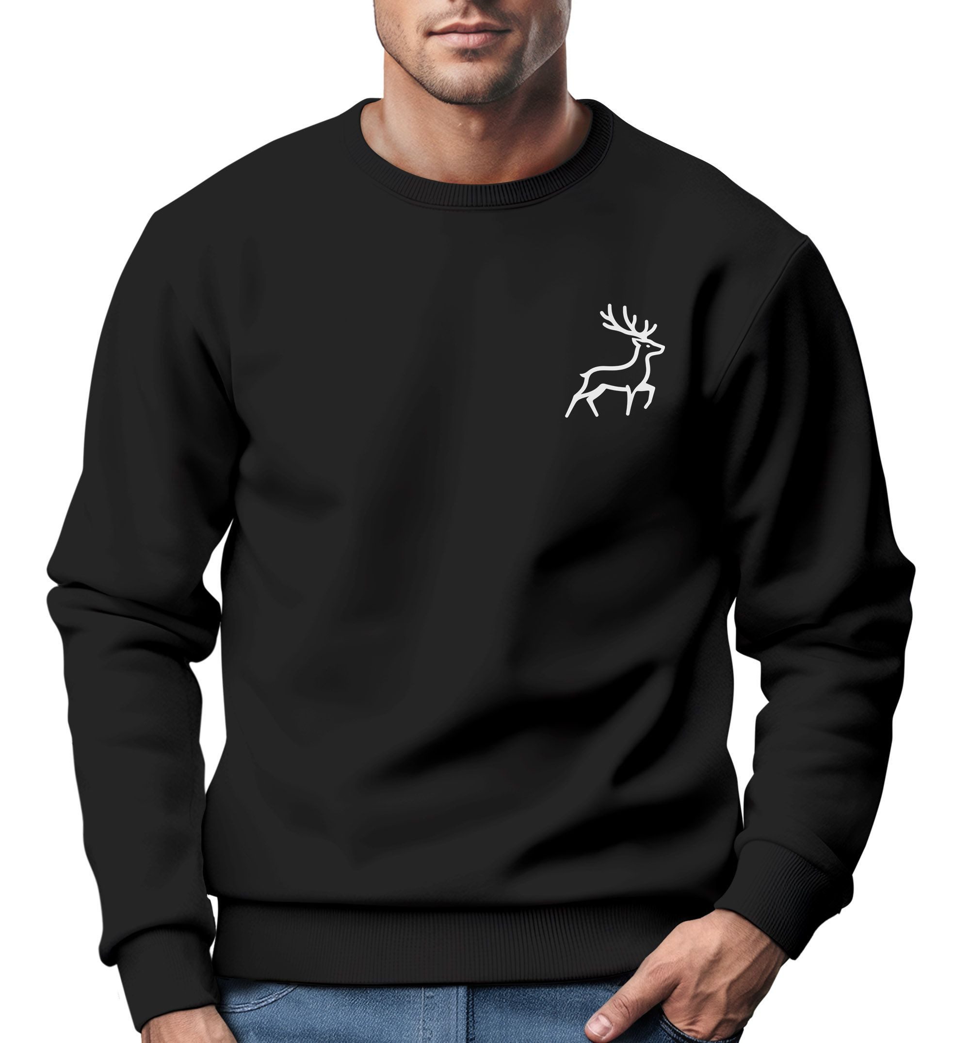 Sweatshirt Sweatshirt Herren Hirsch Wald-Tiere Print Logo Aufdruck Outdoor