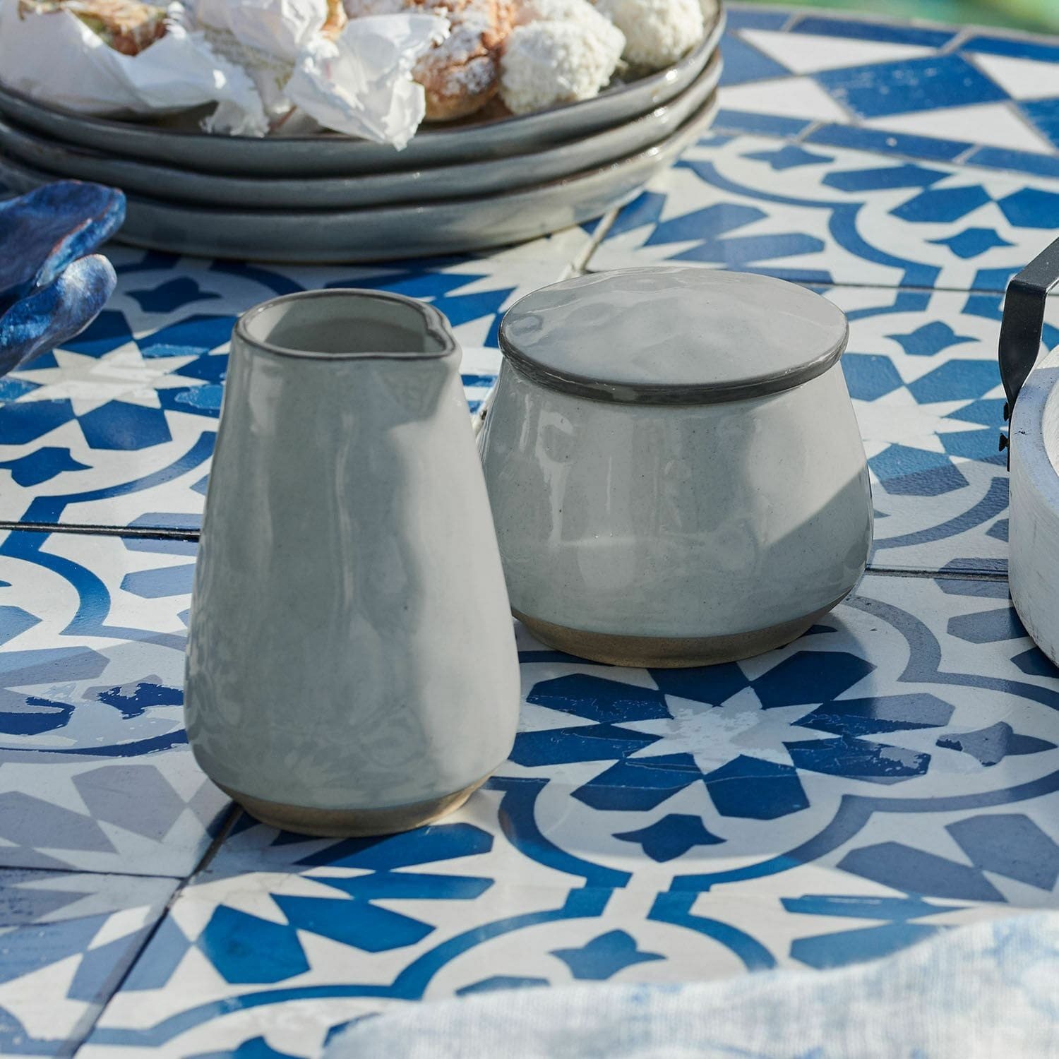 Mirabeau Geschirr-Set Zuckerdose und Milchkännchen Biarré grau, Steinzeug