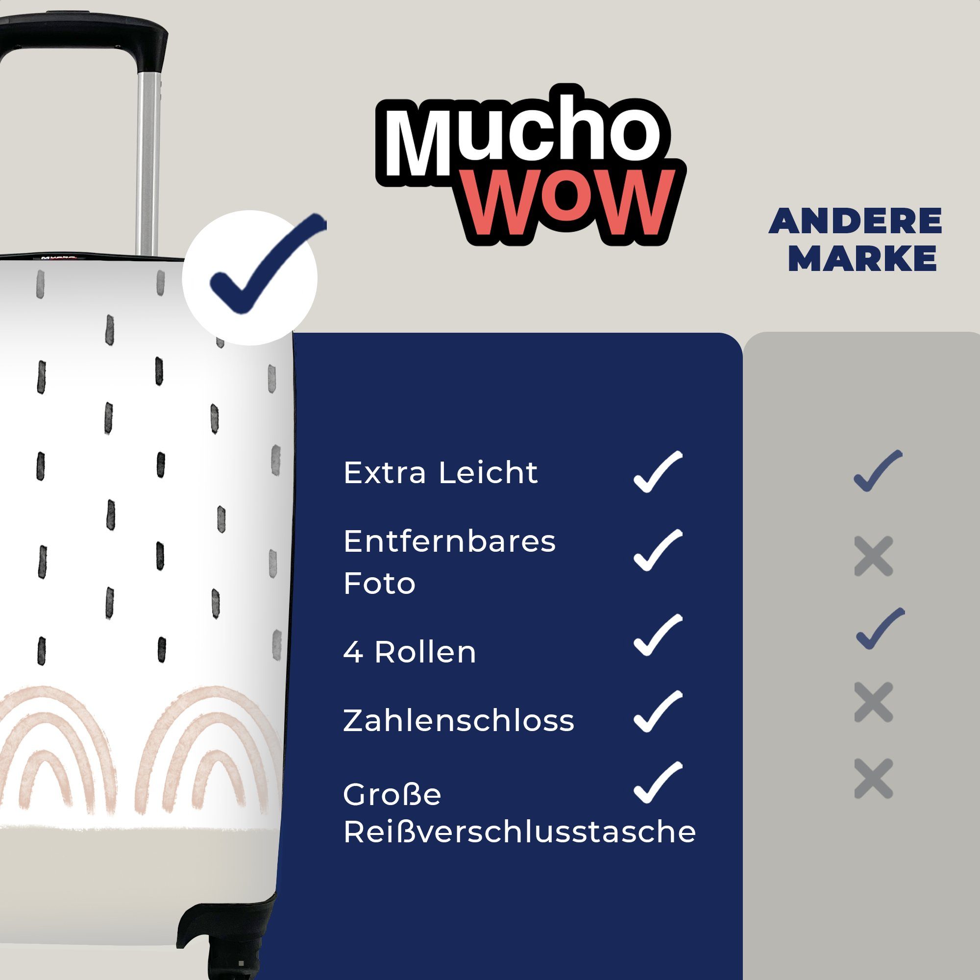 MuchoWow Handgepäckkoffer Regenbogen - - rollen, 4 Reisetasche Reisekoffer Rollen, Trolley, Handgepäck Ferien, mit Pastell für Regen