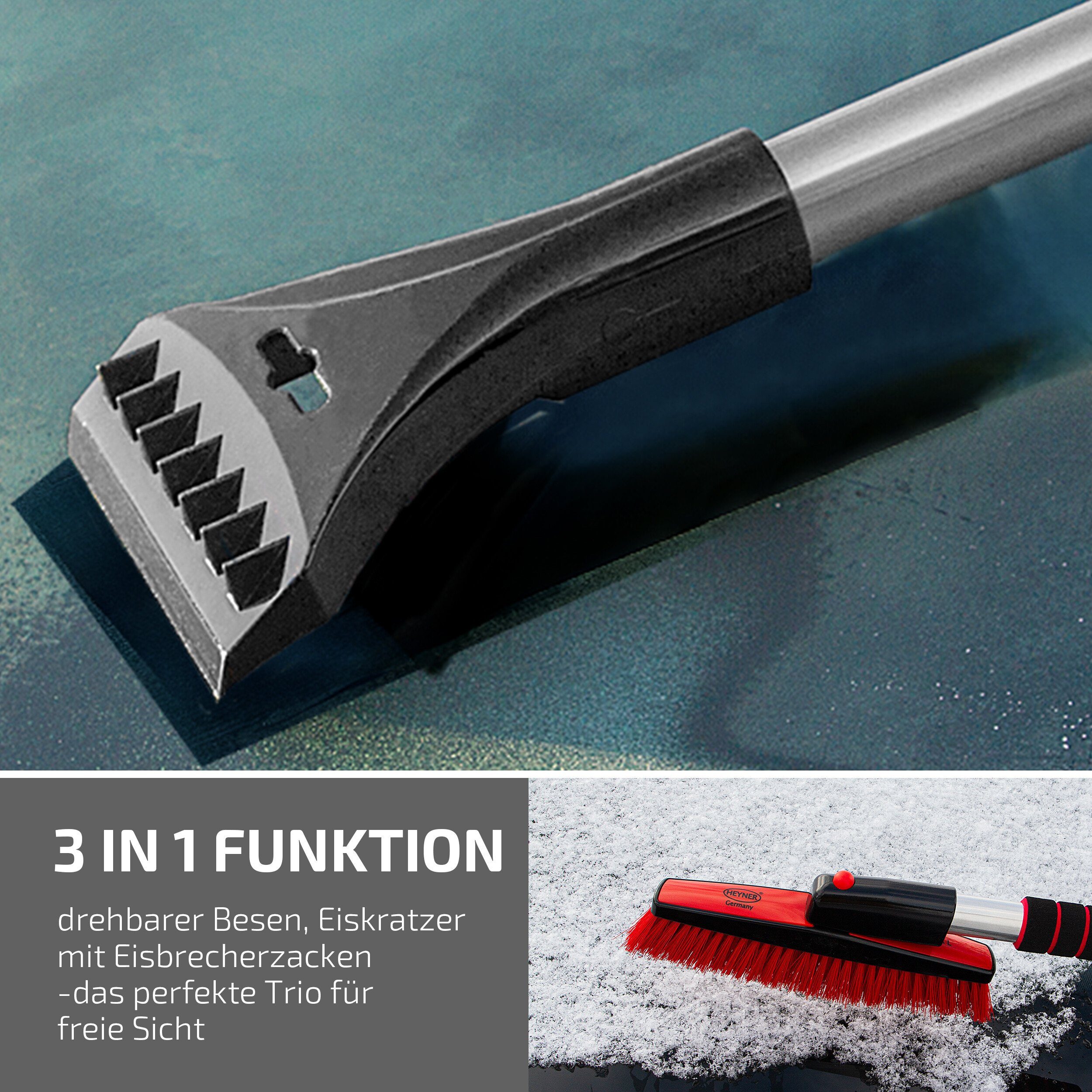 HEYNER Eiskratzer Auto Eiskratzer mit Schneebesen drehbare Teleskop-Schneebürste