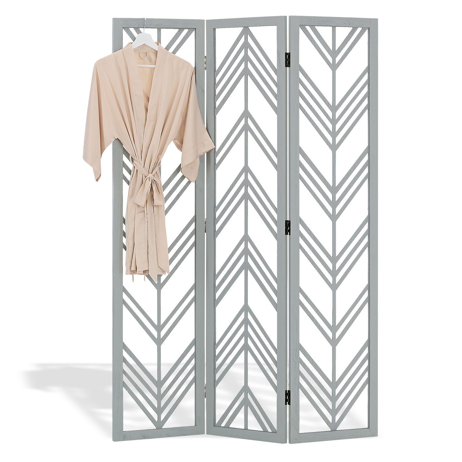 Homestyle4u Paravent Raumteiler Holz Trennwand Grau Sichtschutz Indoor faltbar Chevron (3-teilig)