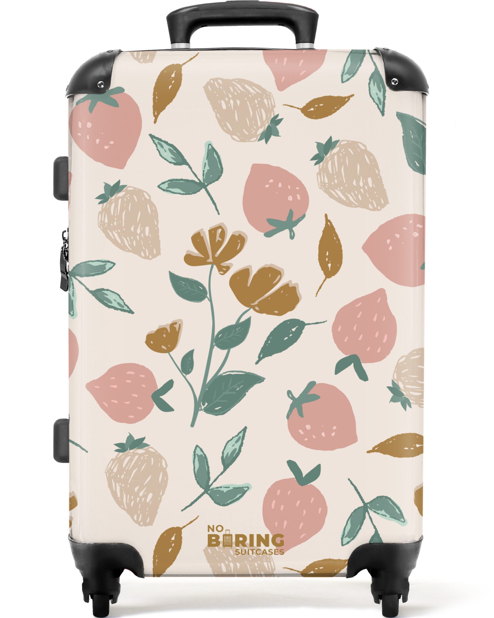 NoBoringSuitcases.com© Hartschalen-Trolley Erdbeeren und Blumen als günstig online kaufen