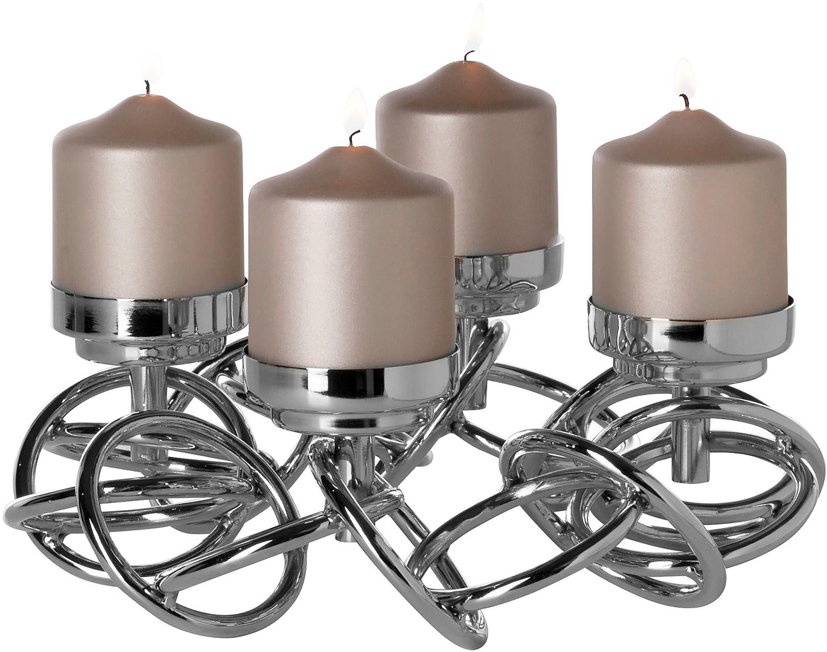 Fink Kerzenleuchter SONETTE (1 St), Adventskranz, Leuchterkranz, 4-flammig, vernickelt, mit Glas
