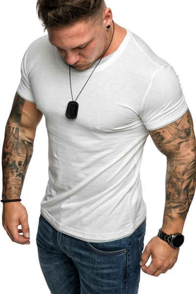 Amaci&Sons T-Shirt »LAKEWOOD« Herren Slim-Fit Basic Shirt Doppel Farbig mit Rundhalsausschnitt