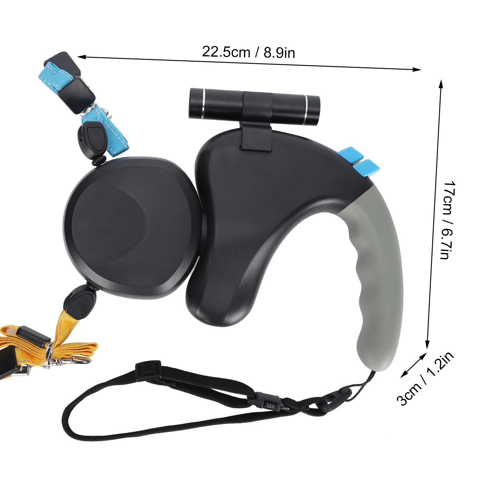 Mechright Hunde-Halsband Doppel Hundeleine 2 Hunde 3m verstellbar mit Licht Schwarz, Anti-Verheddern, Ergonomischer Griff, 3m Bewegungsfreiheit