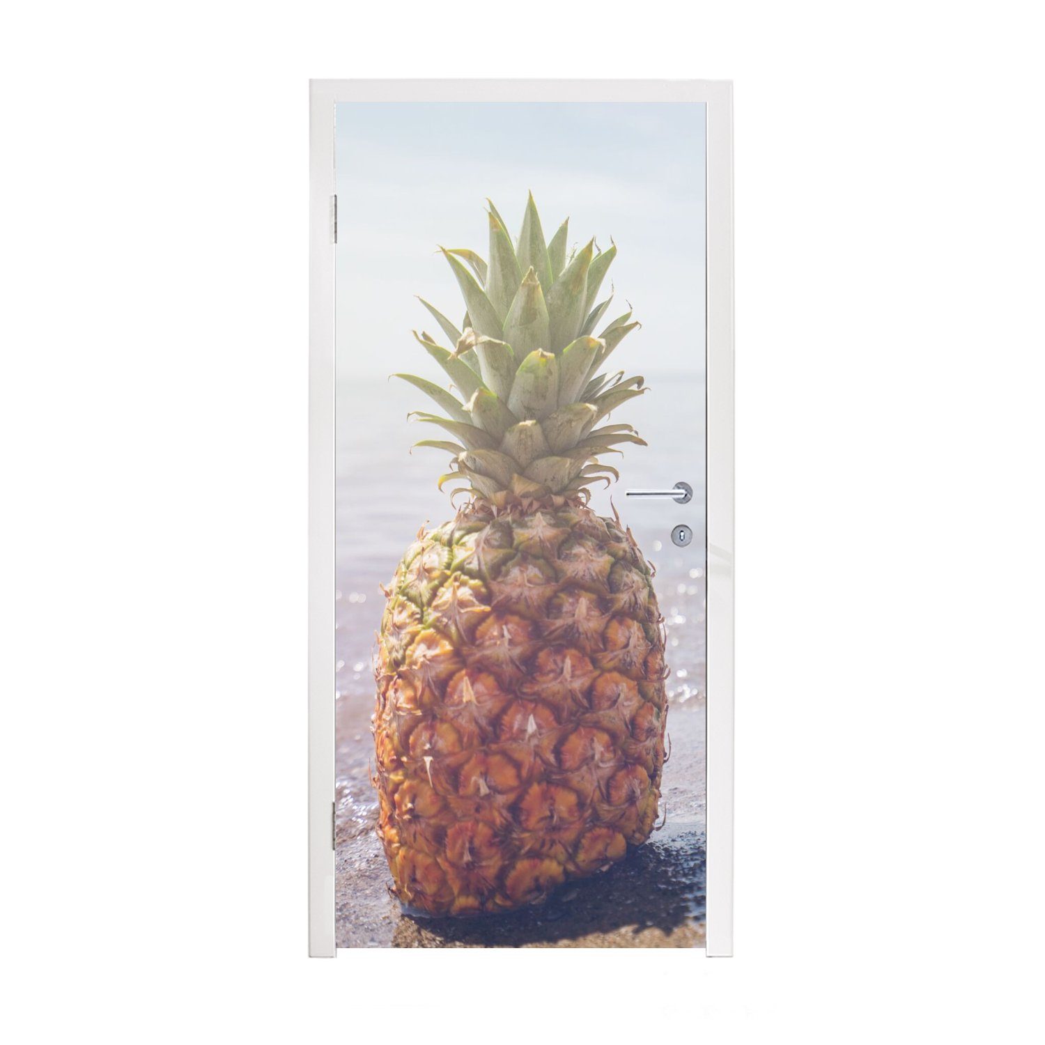 Ananas St), für bedruckt, cm 75x205 - Türaufkleber, (1 - MuchoWow - Matt, Türtapete Sommer Fototapete Sonne, Tür, Strand