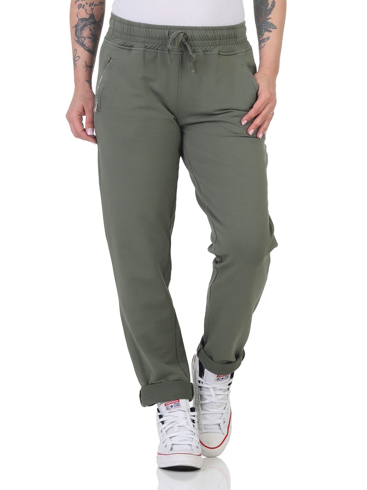 CLEO STYLE Jogger Pants Damen Jogginghose 814136 34-38 Olive günstig online kaufen