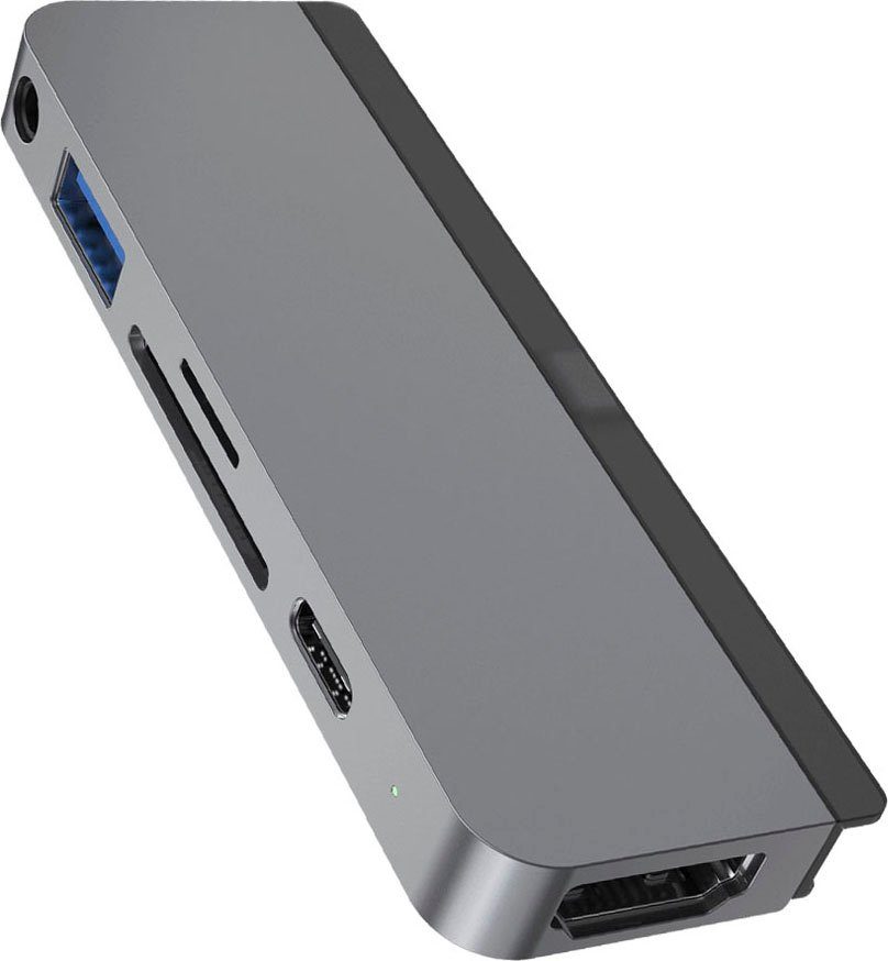 Hyper 6-in-1 USB-C Hub Adapter zu 3,5-mm-Klinke, HDMI, MicroSD-Card, SD-Card, USB Typ A, USB Typ C grau