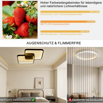 Nettlife LED Deckenleuchte Schwarz Deckenlampe Dimmbar mit Fernbedienung 55W, Dimmbar, LED fest integriert, Warmweiß, Neutralweiß, Kaltweiß, für Wohnzimmer Küche Schlafzimmer Esszimmer, 58CM