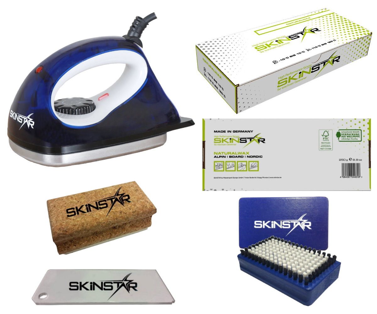 SkinStar Ski SKINSTAR Starter Ski Wachs Set, Wachsbügeleisen Bürste Natural Wax
