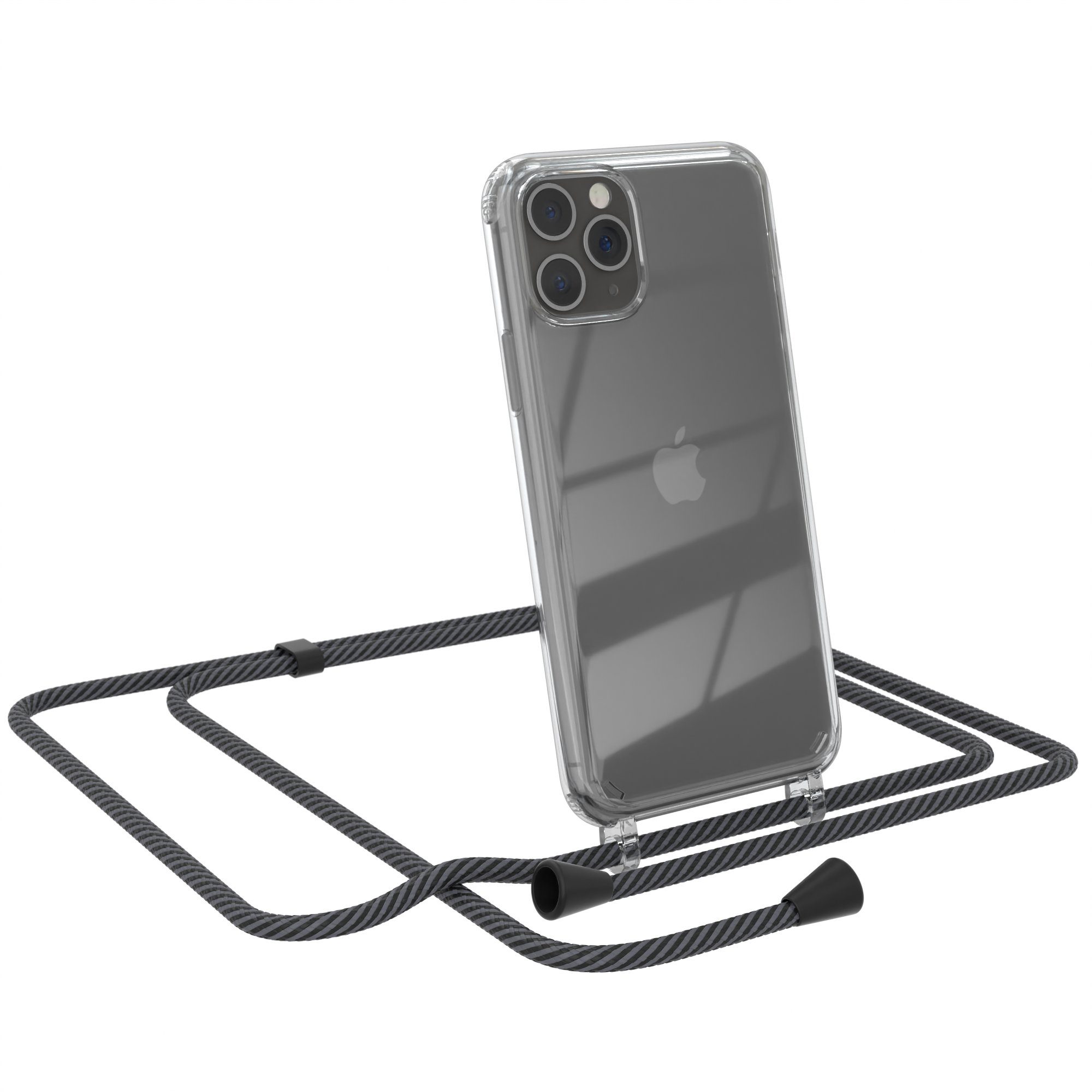 EAZY CASE Handykette Kette Clips Schwarz für Apple iPhone 11 Pro 5,8 Zoll, Handykette mit Schnur Cross Bag für Mann Frau Festivalbag Grau Schwarz