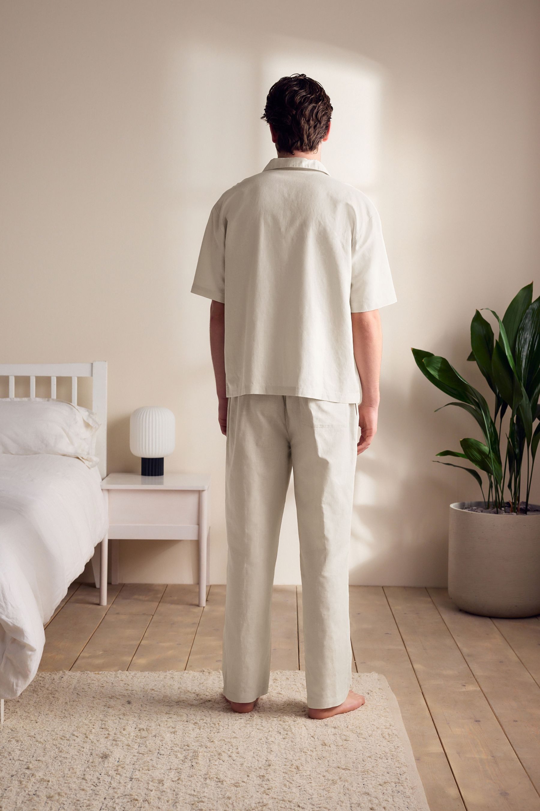 Next Pyjama Kurzärmeliger Schlafanzug aus Baumwoll-Leinenmix günstig online kaufen