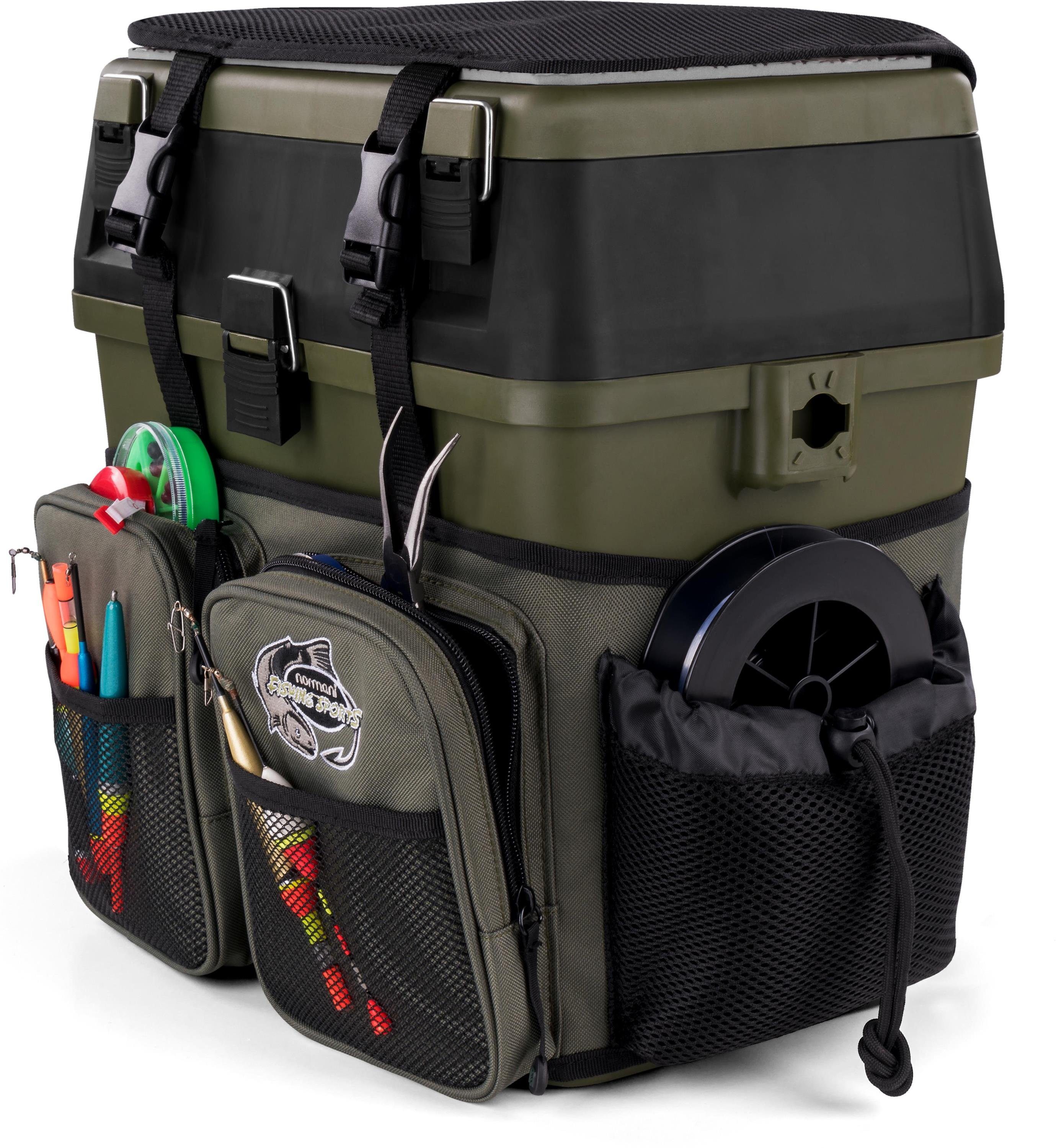 normani Angelkoffer Angelbox Bilbao, Angeltasche Sitzkiepe mit Rucksackfunktion und Tackle-Boxen